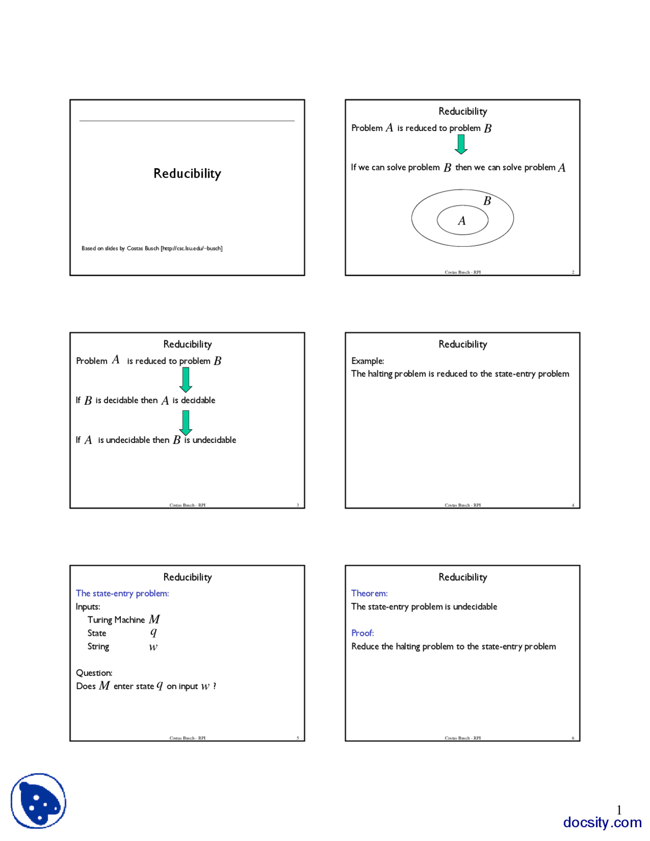 Reducibility-Theory of Automata-Lecture Slides - Docsity
