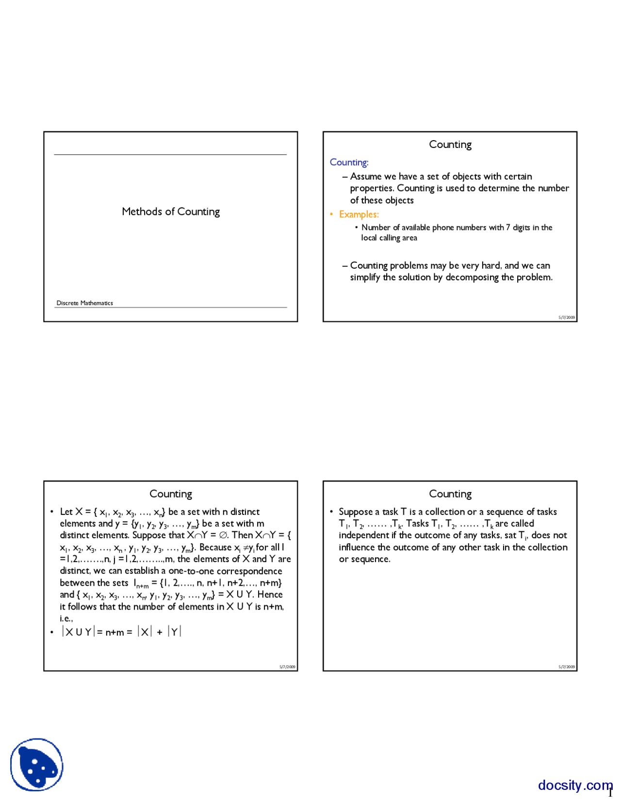 Methods of Counting-Discrete Mathematics-Lecture Slides - Docsity