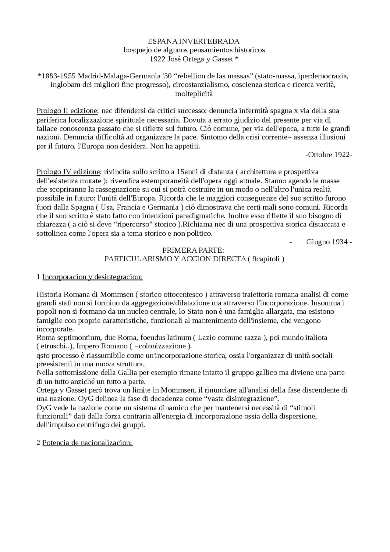 Espana Invertebrada Ortega Y Gasset Docsity