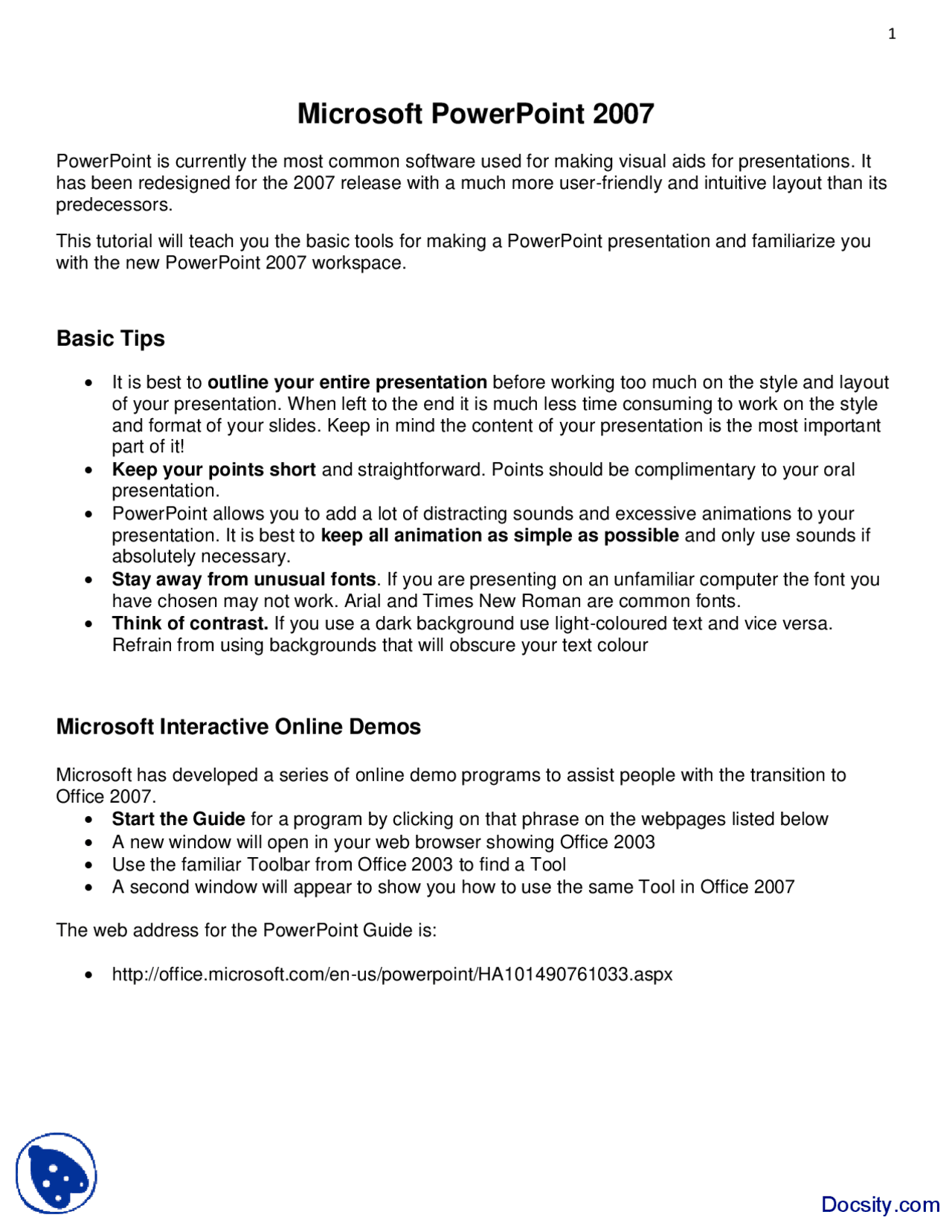 Tips and Basic Skills-Using Powerpoint-Handout - Docsity