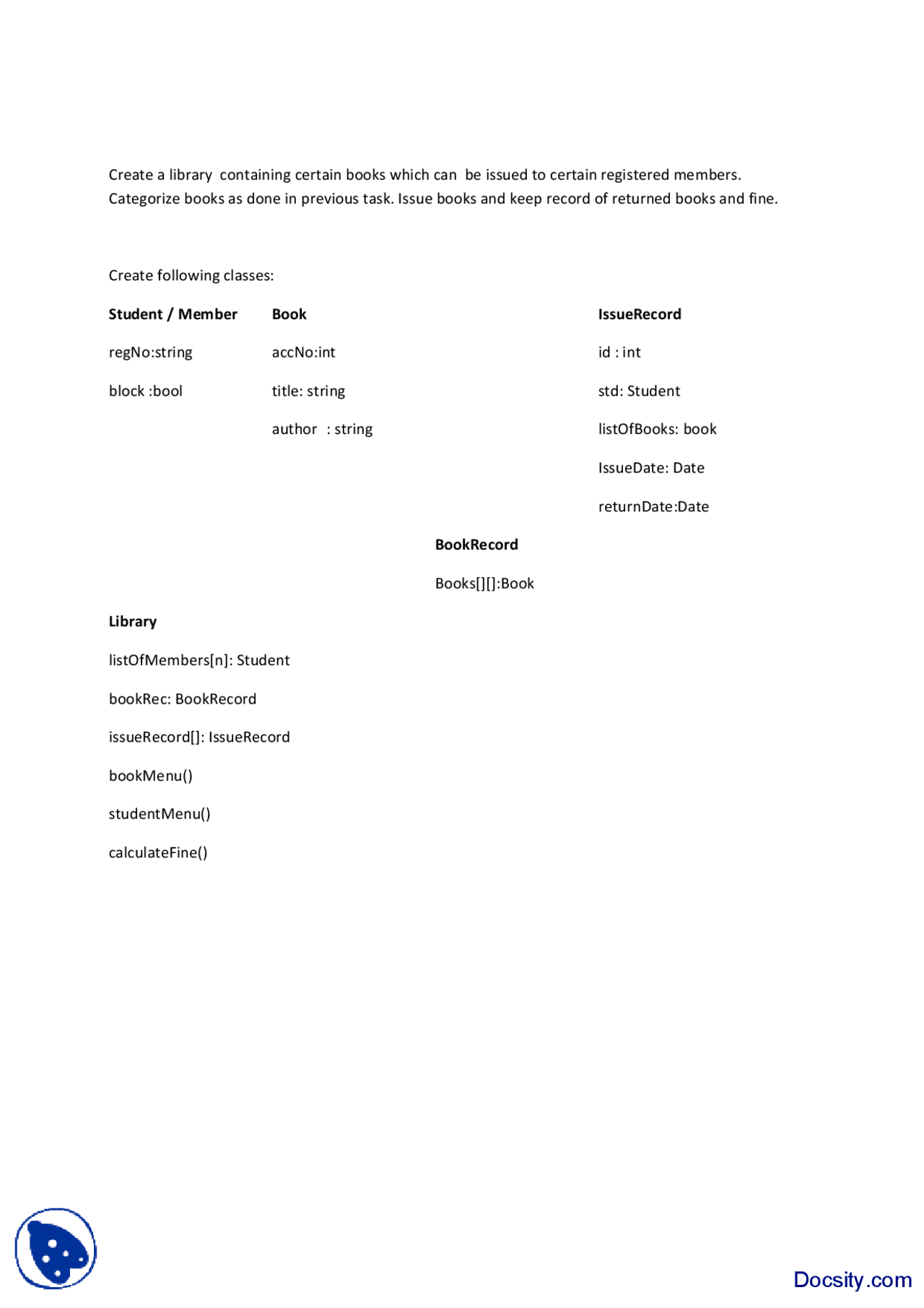 Creating A Library-Learning Java Language- Lab Assignment - Docsity