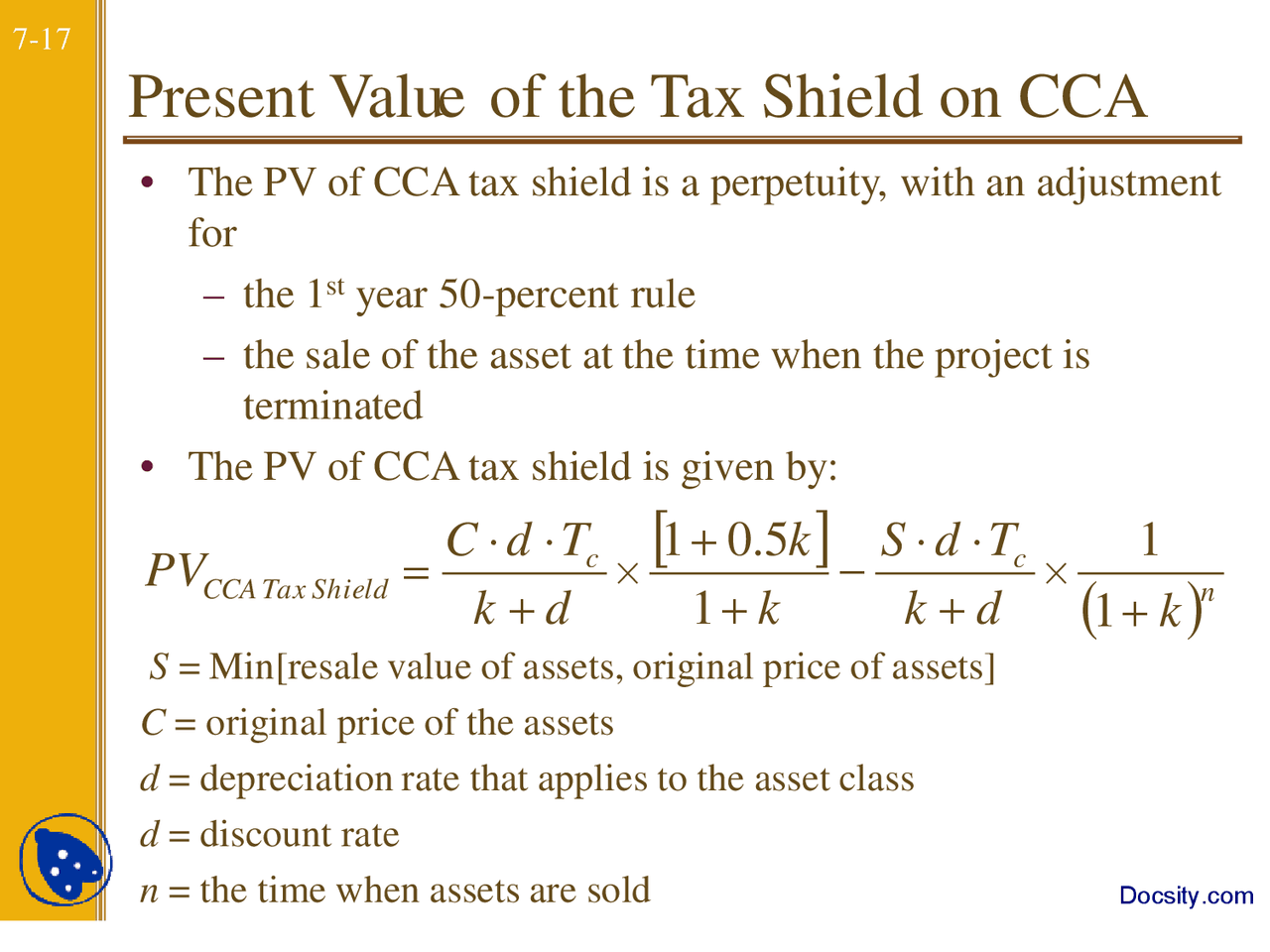 Earn Indian Money Present Value of Tax Shield on CCA-Evaluation and Computations in