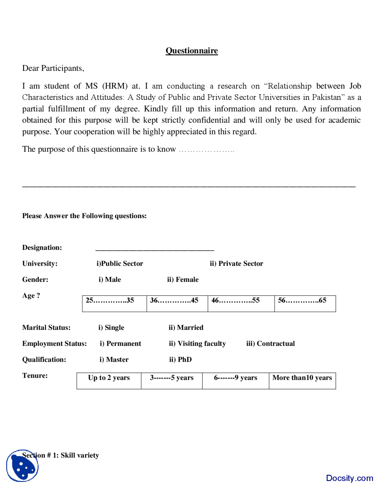 Thesis Questionnaire-Business Research And Report Writing-Handout - Docsity