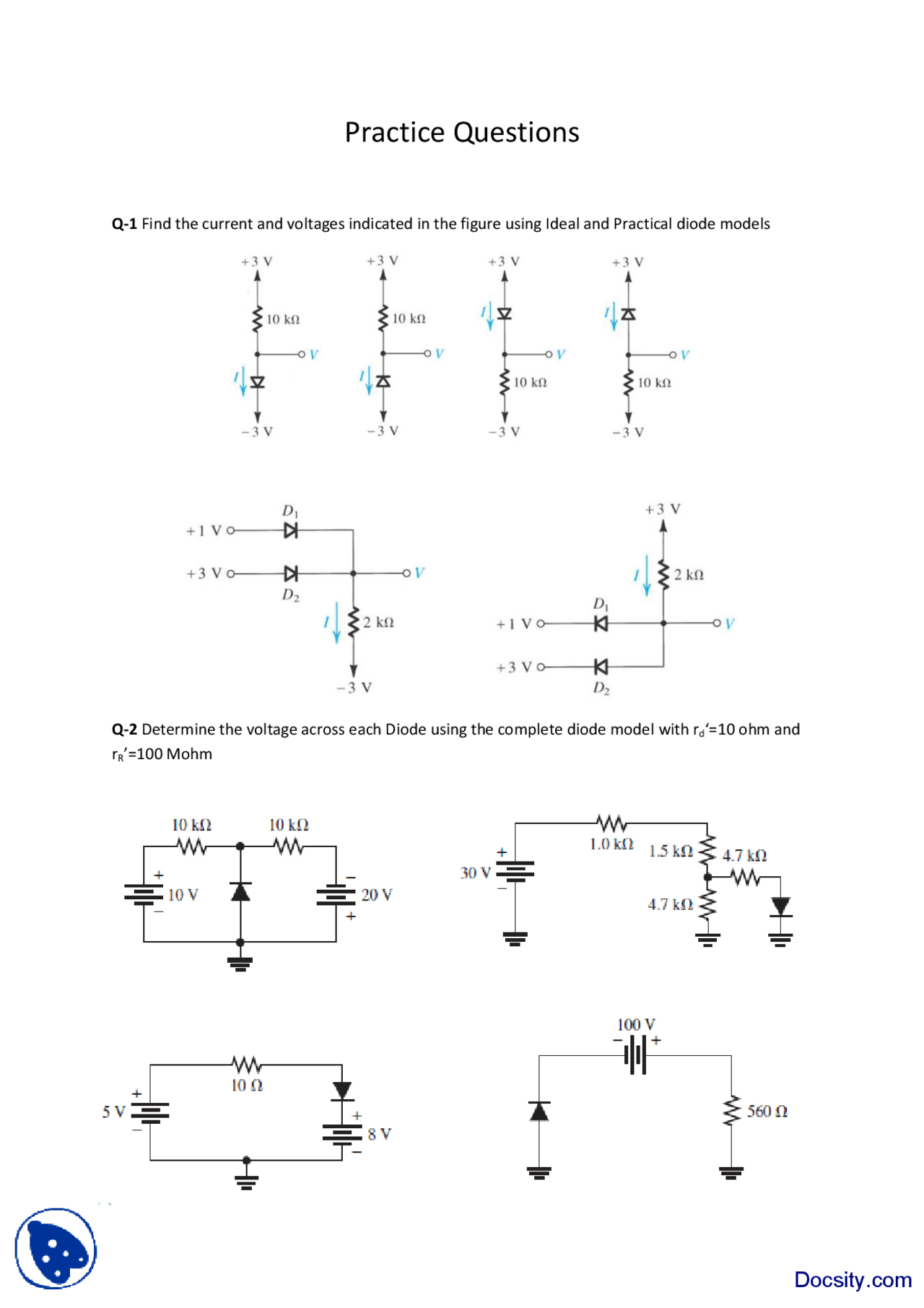 Ideal And Practical Diodes-Circuit Analysis-Handout - Docsity