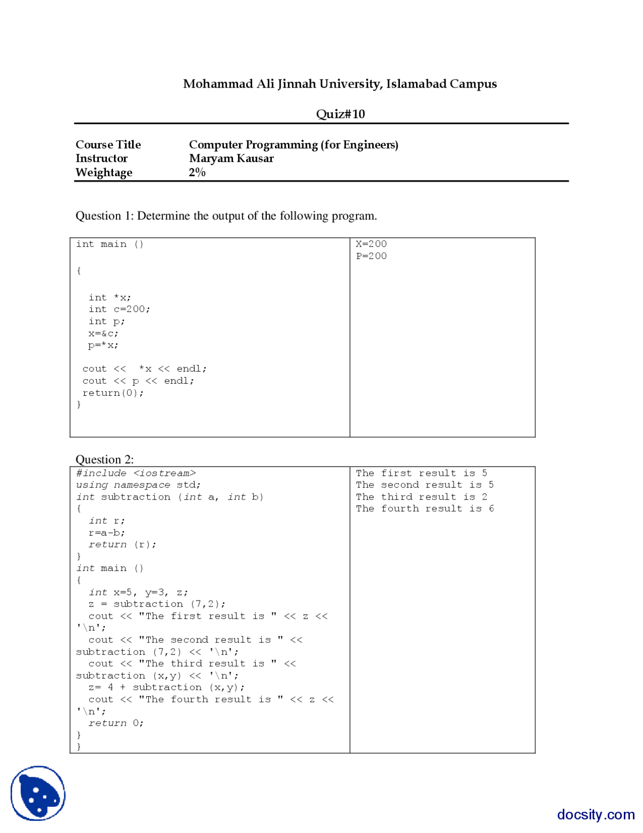 Output of Program-Introduction to Programming-Quiz Solution | Exercises ...