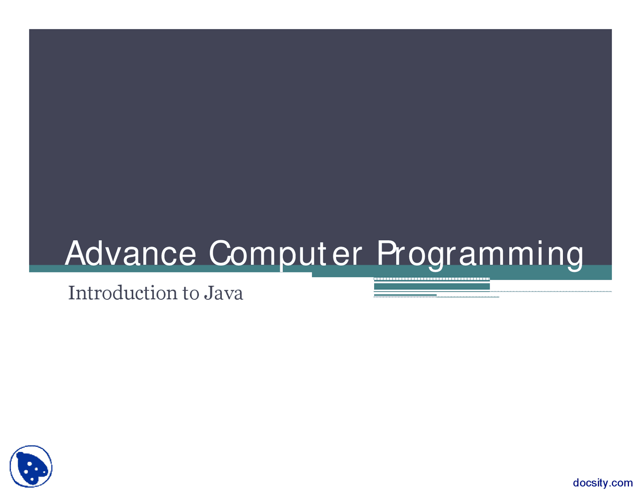 Introduction to Java-Jave Programming-Lecture Slides - Docsity