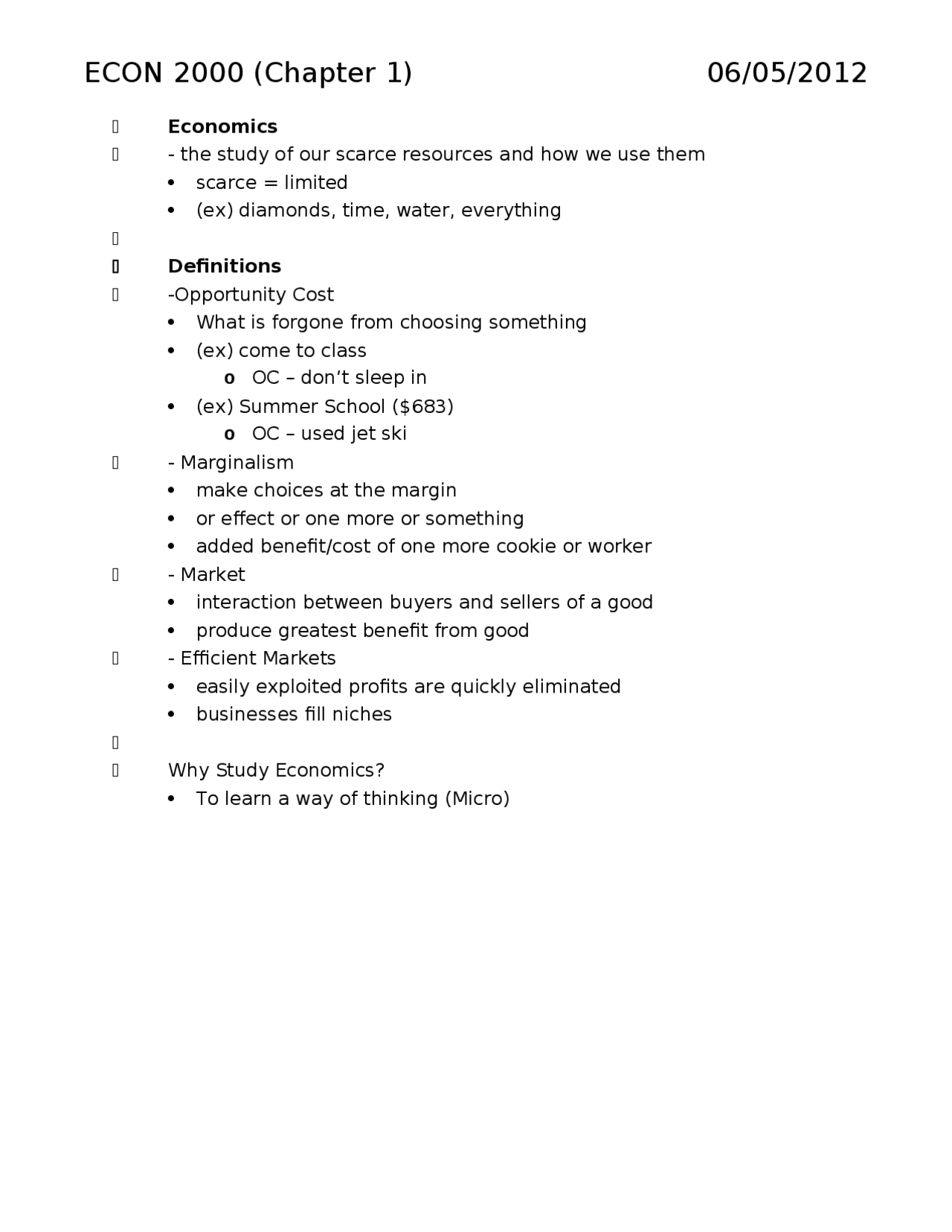 Notes for Economics | Principles of Microeconomics | ECON 2000 - Docsity