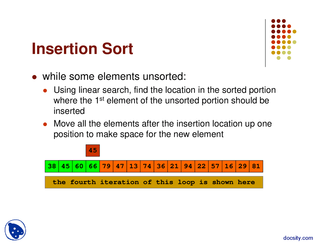 Insertion Sort-Study of Algorithms-Lecture Slides - Docsity