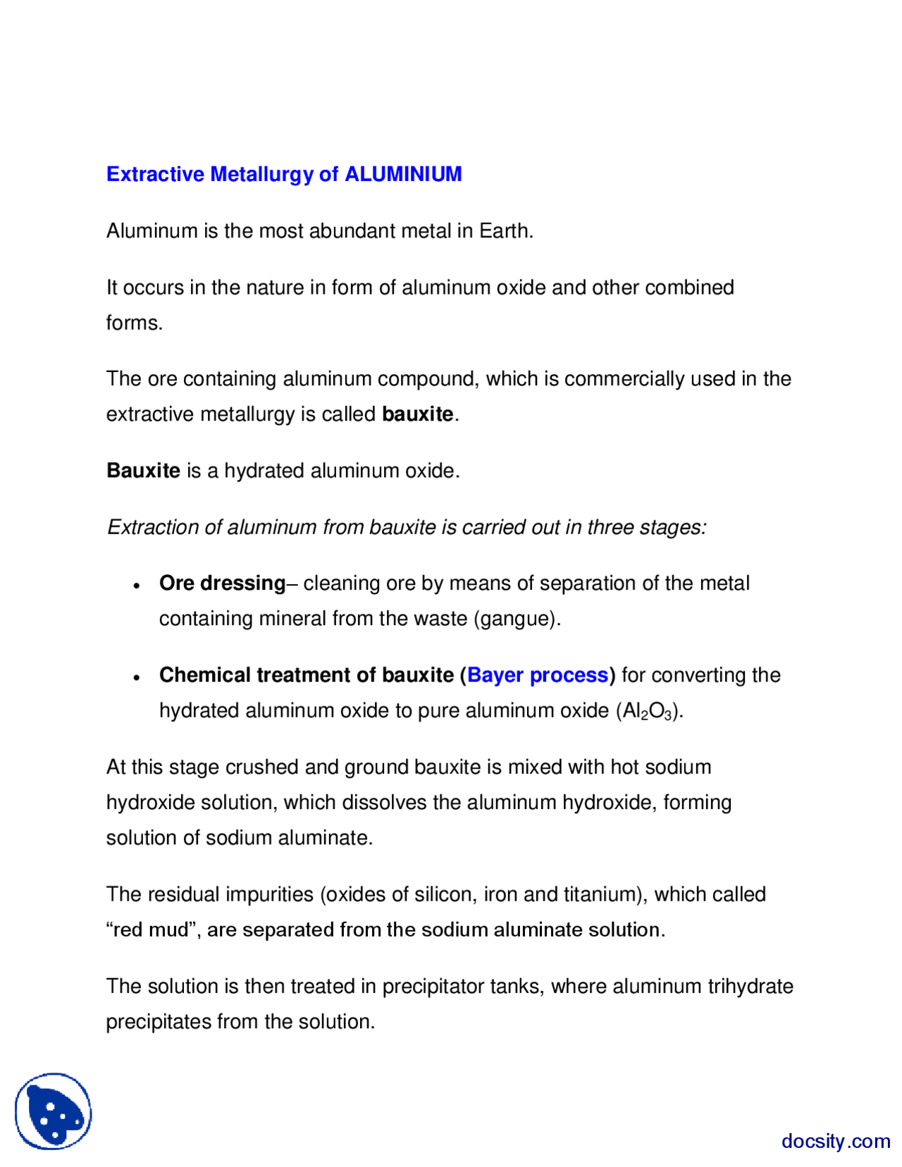 Extractive Meatallurgy-Matallurgy-Lecture Handout | Exercises ...