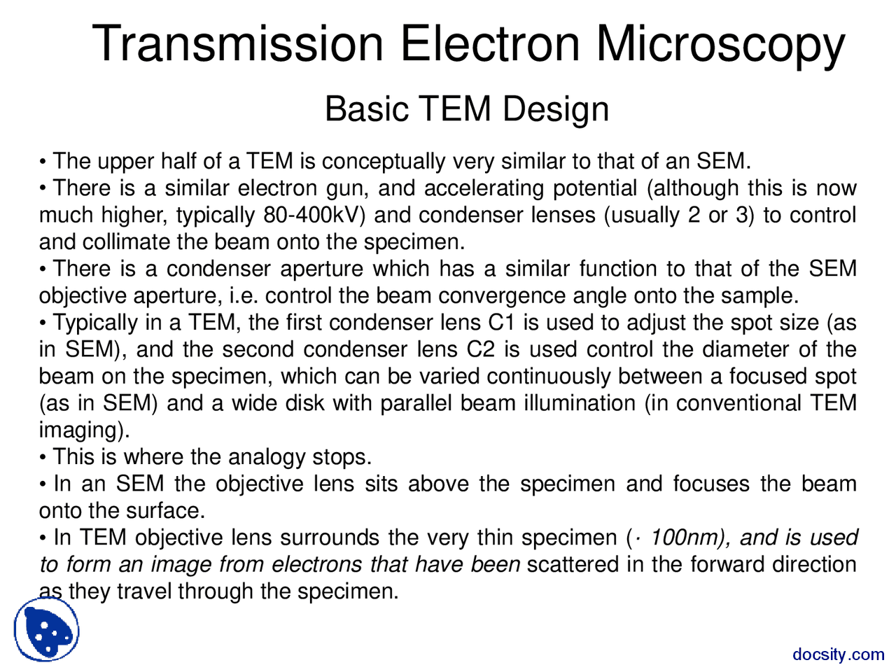 Transmission Electron MicroscopyCharacteristics of MaterialsLecture
