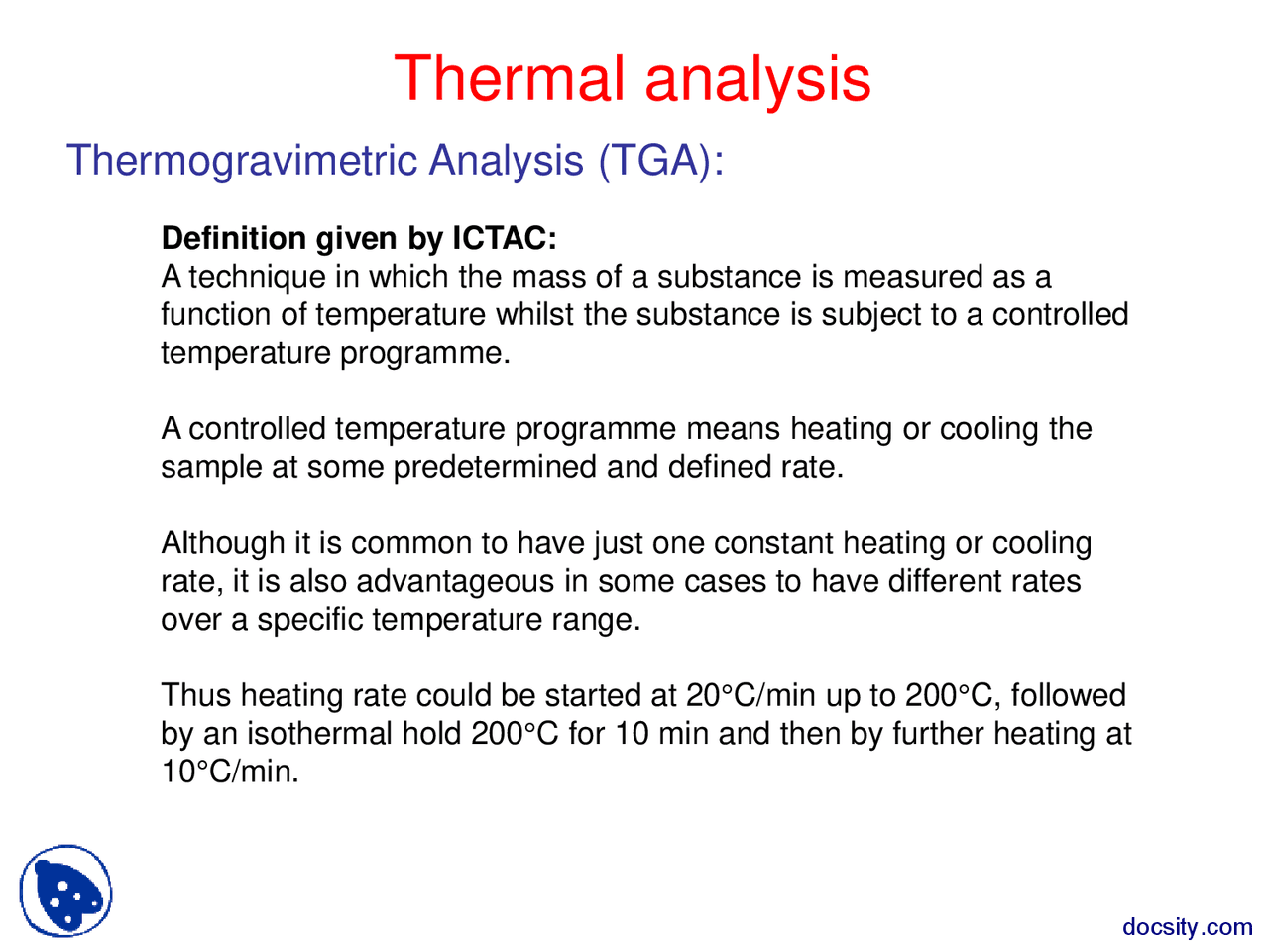 Thermogravimetric Analysis (TGA)-Thermal Analysis-Lecture Slides - Docsity