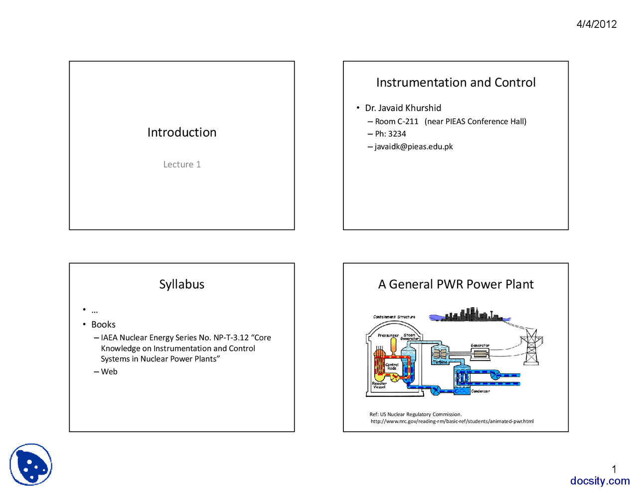 Introduction II-Control and Instrumentation-Lecture Slides - Docsity