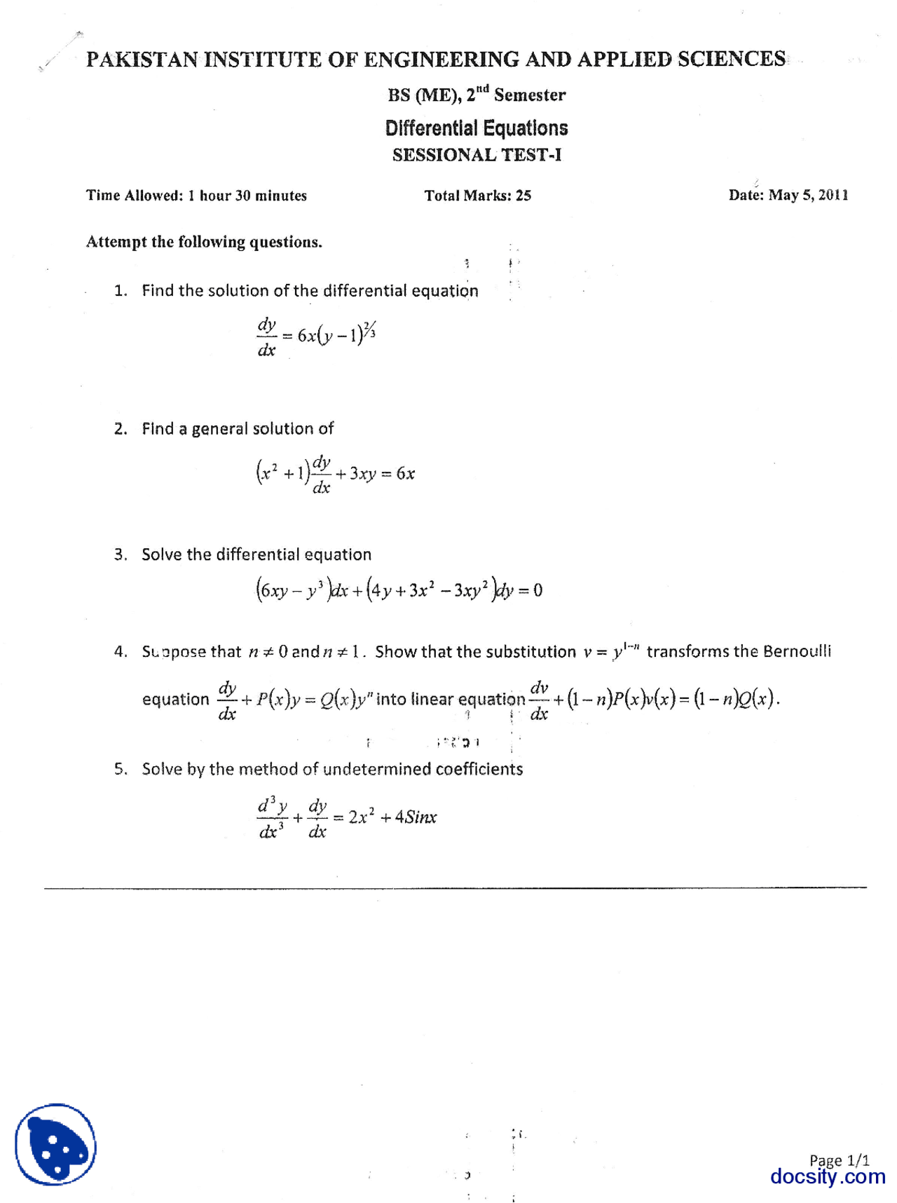 First Order Differential EquationsDifferential EquationsPaper