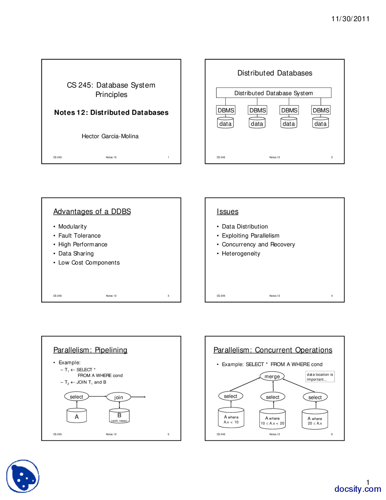 Distributed Databases-Database System Principles-Lecture Slides - Docsity