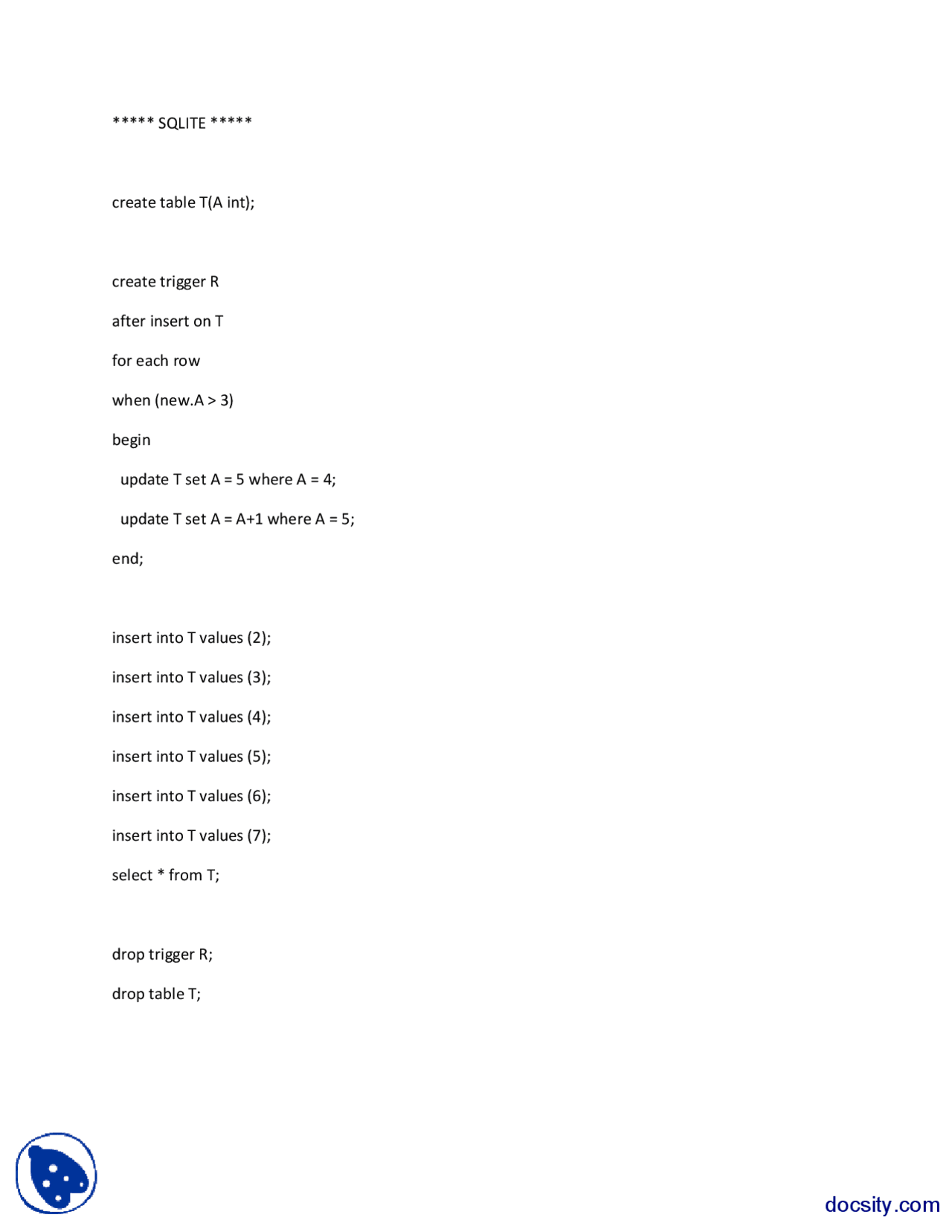 SQLITE Code-Introduction to Database-Handout - Docsity