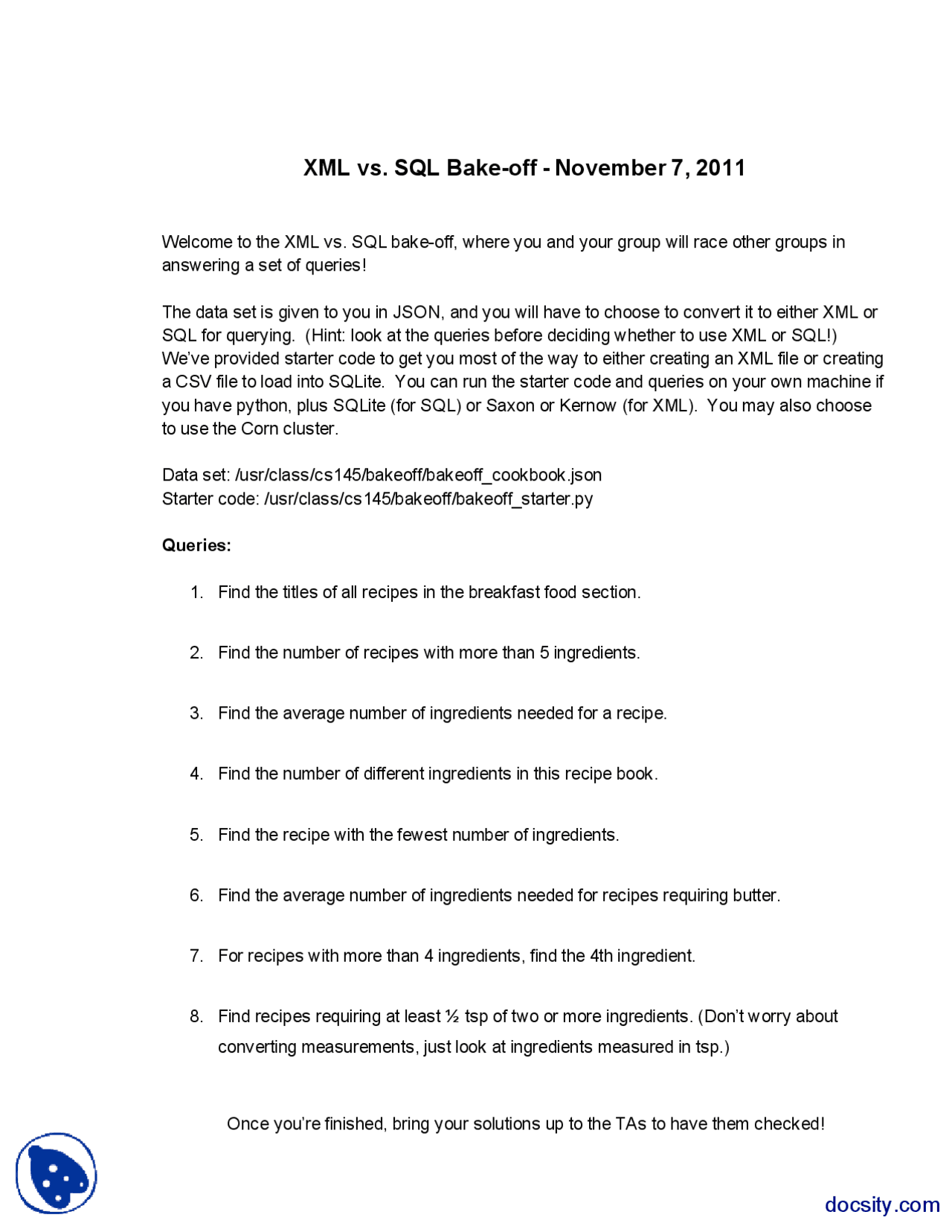 XML Vs SQL Bake off Introduction To Database Lecture Notes Docsity Xml vs sql bake off introduction to database lecture notes docsity