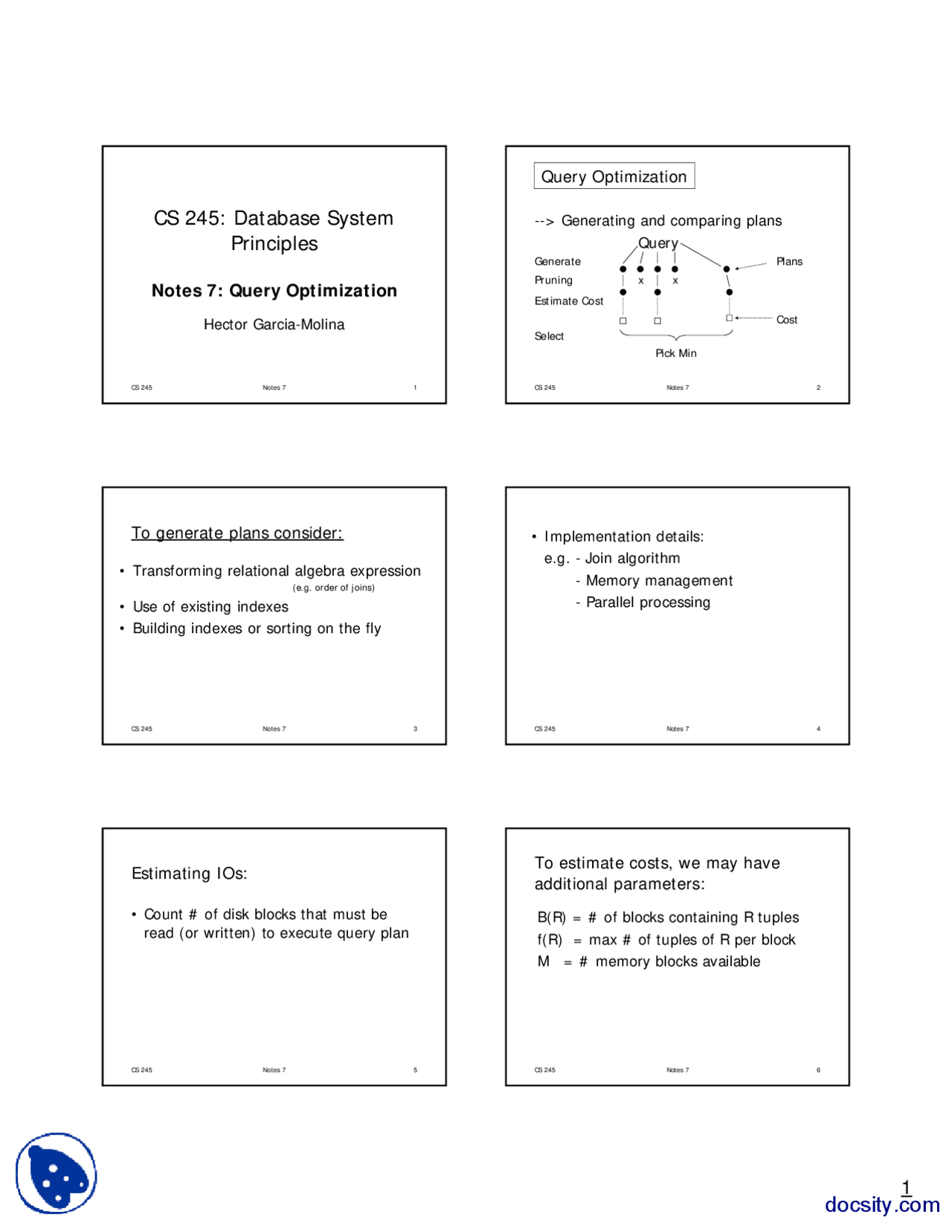 Query Optimization-Database System Principles-Lecture Slides - Docsity