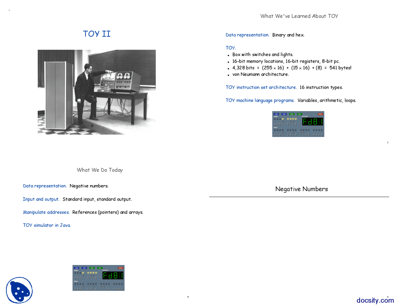 TOY II-Data Representation And Algorithm Design-Lecture Slides - Docsity