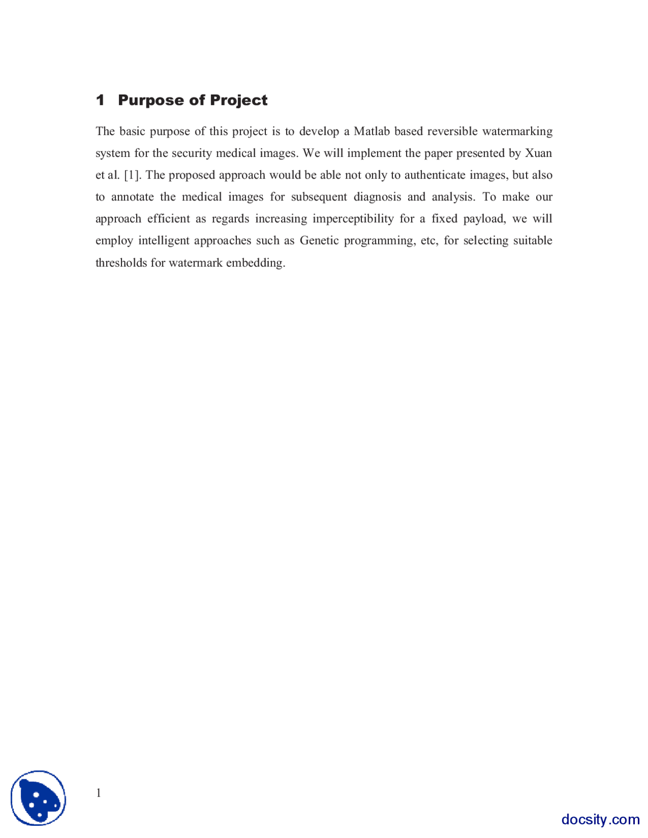 Reversible Watermarking System-Computer Sciences-Project Report - Docsity