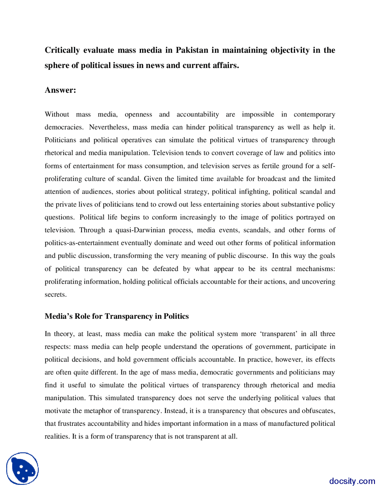 Mass Media in Pakistan in Maintaining Objectivity-Media and Mass ...