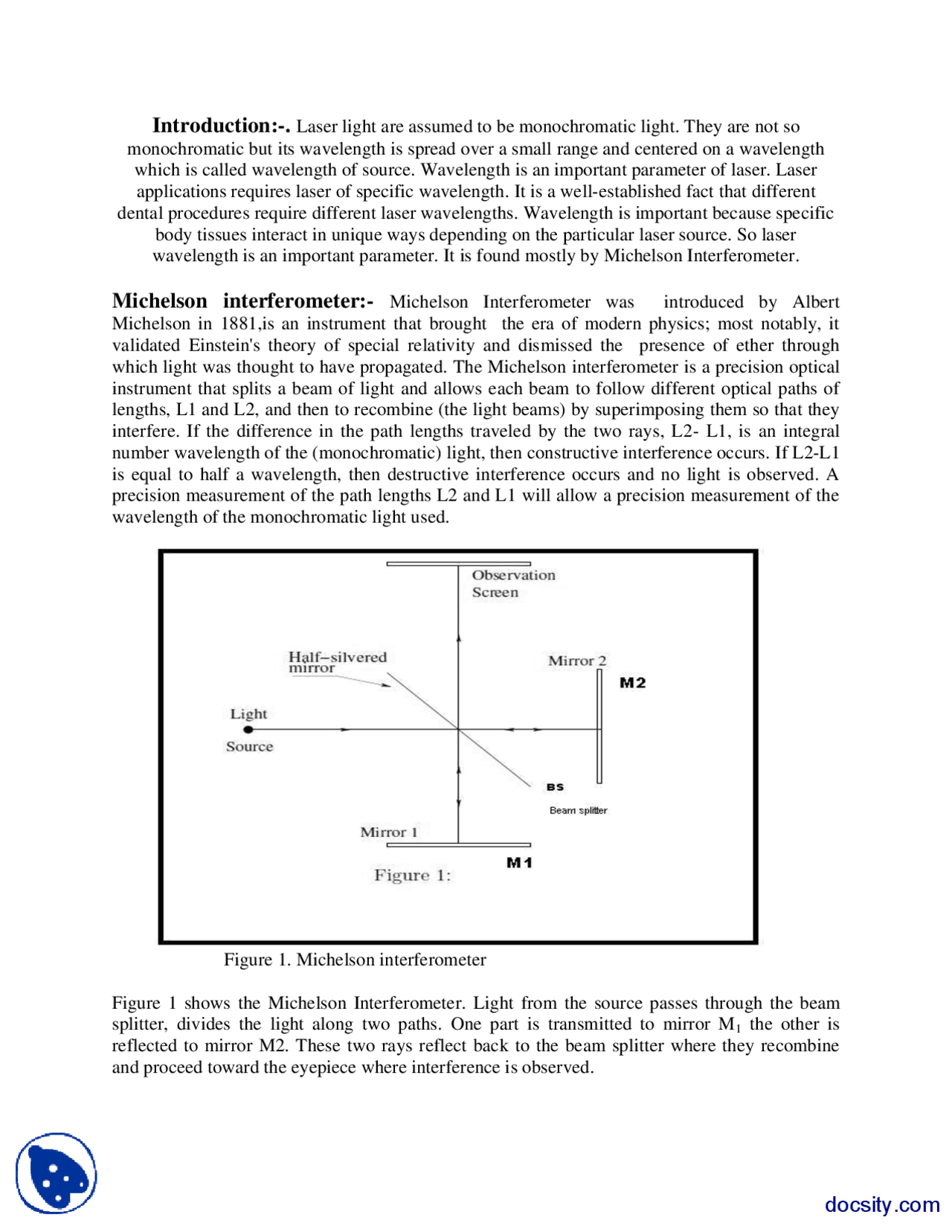 Michelson Interferometer Ii Physics Lab Report Docsity