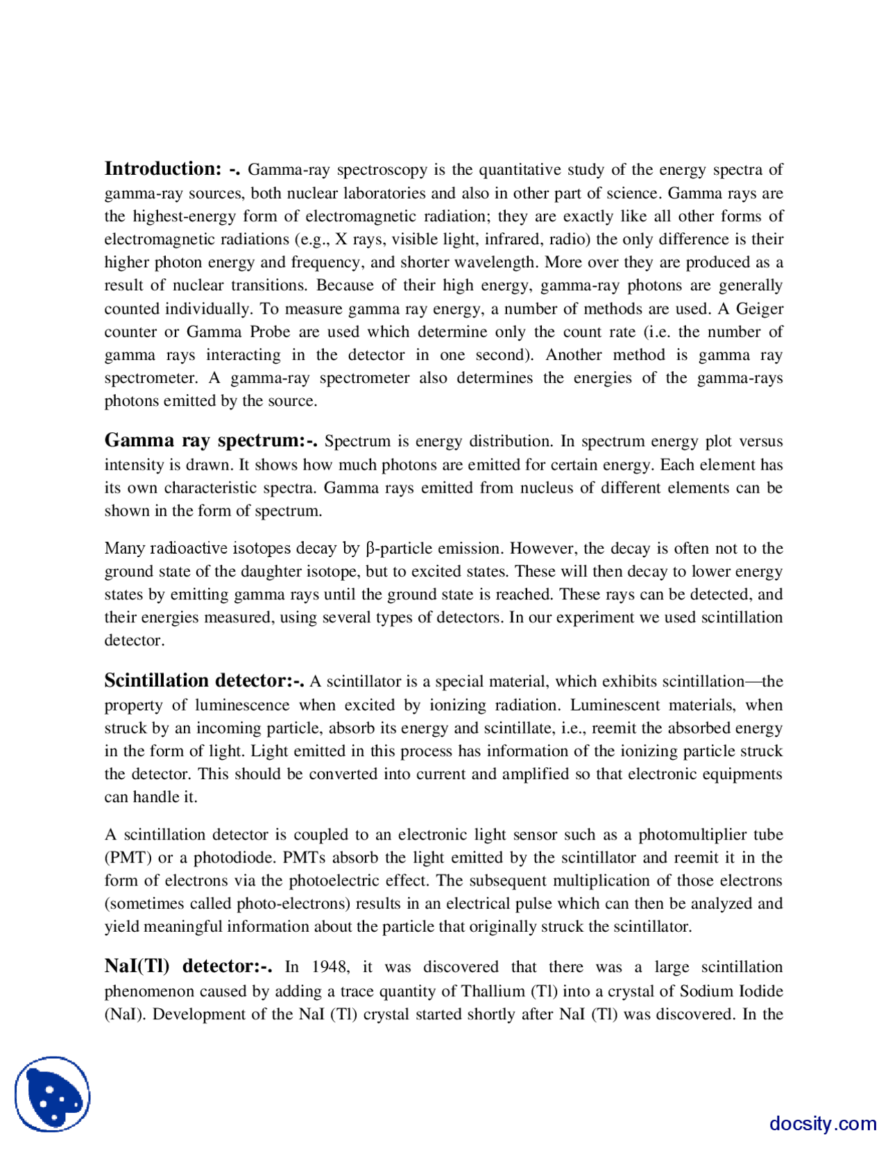 Gamma Ray Spectroscopy and Characteristics of NaI Part4Basics of