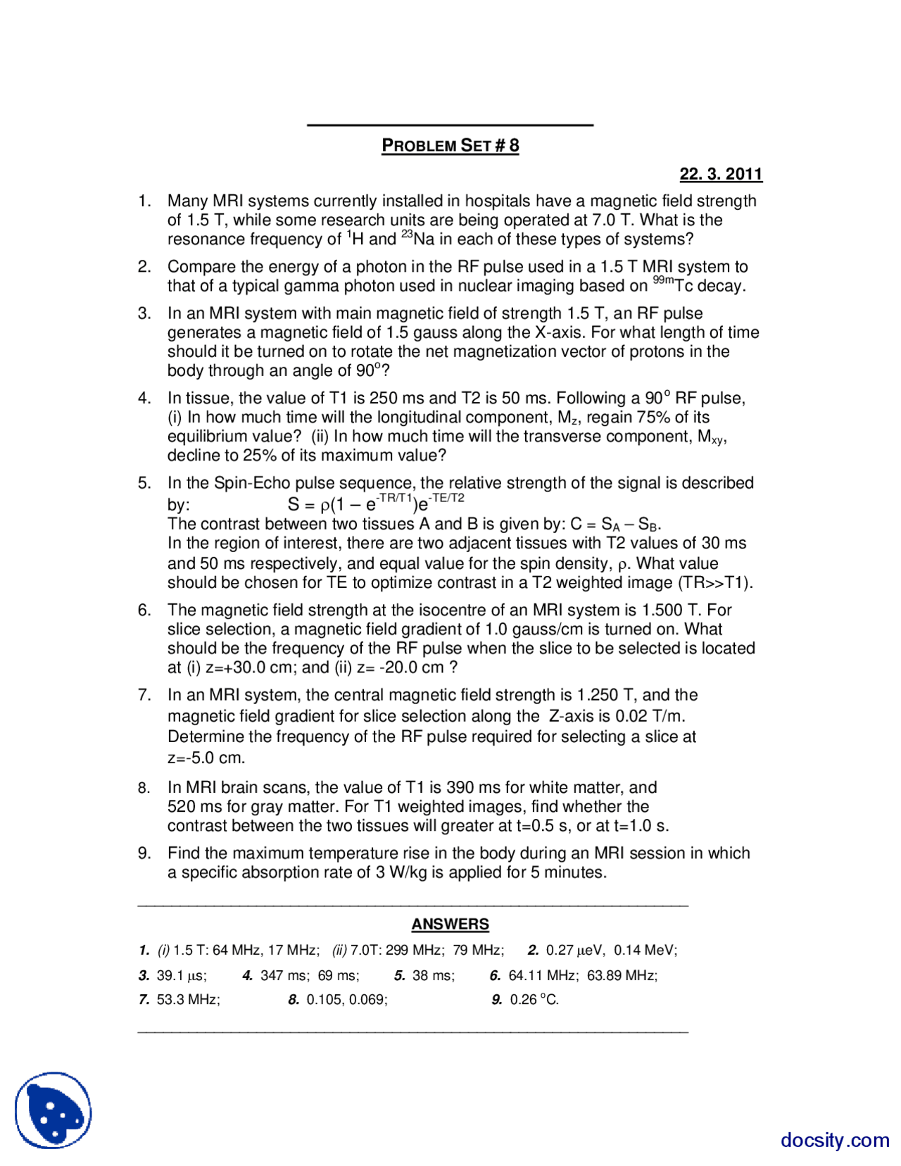 MRI Linear-Fundamental of Physics-Assignment Plus Solution - Docsity