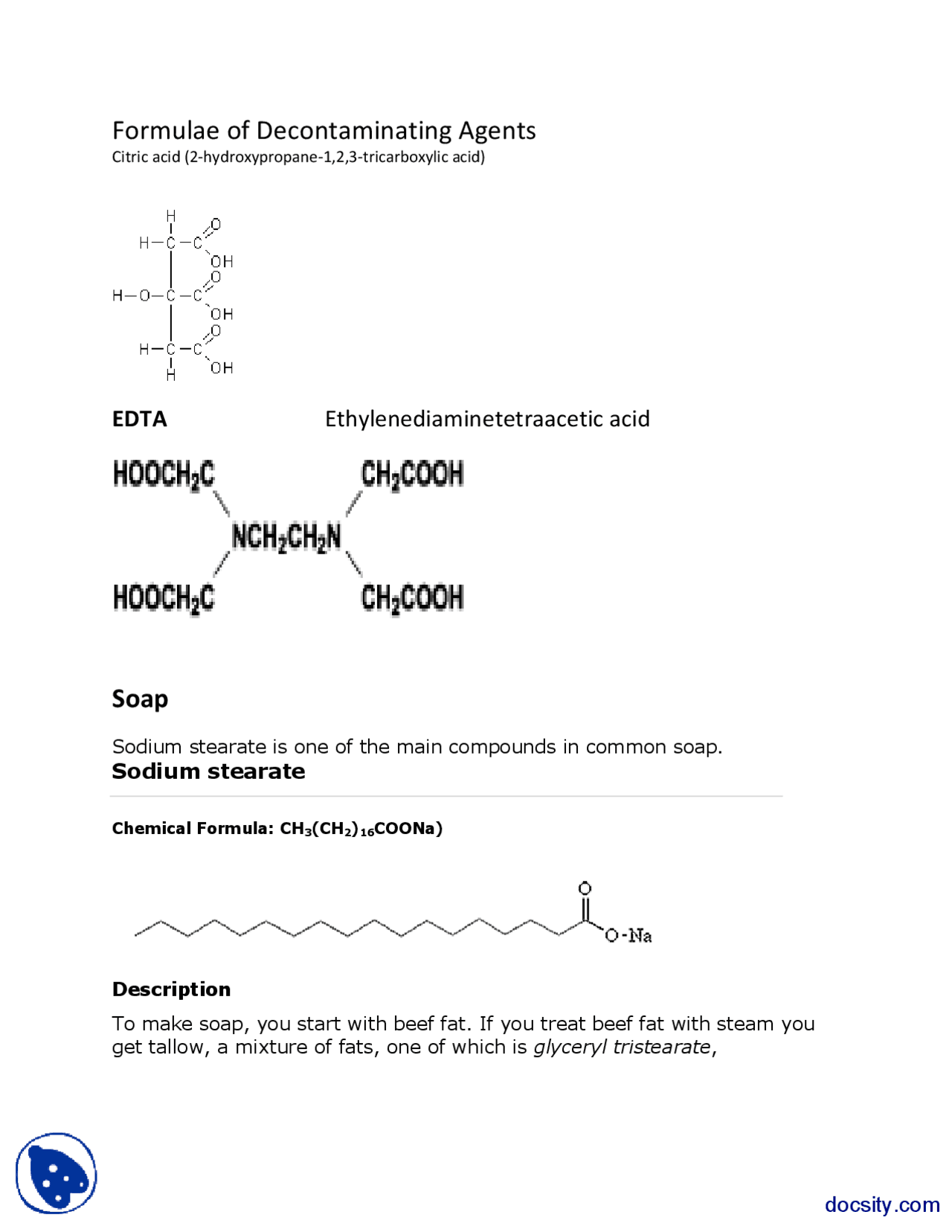 Formulae of Decontaminating Agents-Basics of Physics-Lab Report - Docsity