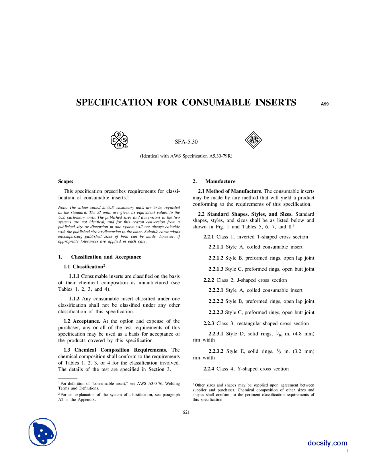 Specification for Consumable Melting, Welding and