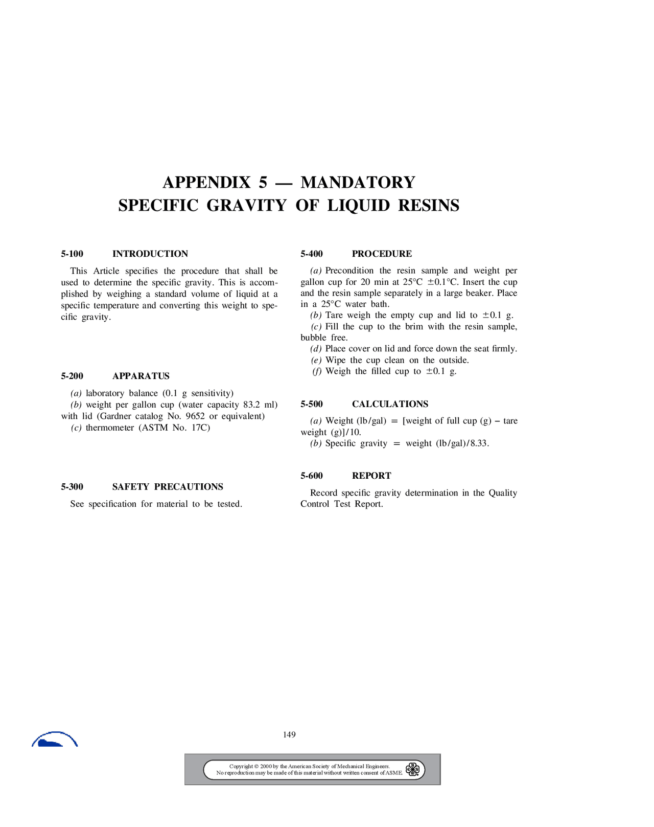 Specific Gravity Using Ranarex Specific Gravity of Liquid Resins-Fiber Reinforced Pressure Vessels ...