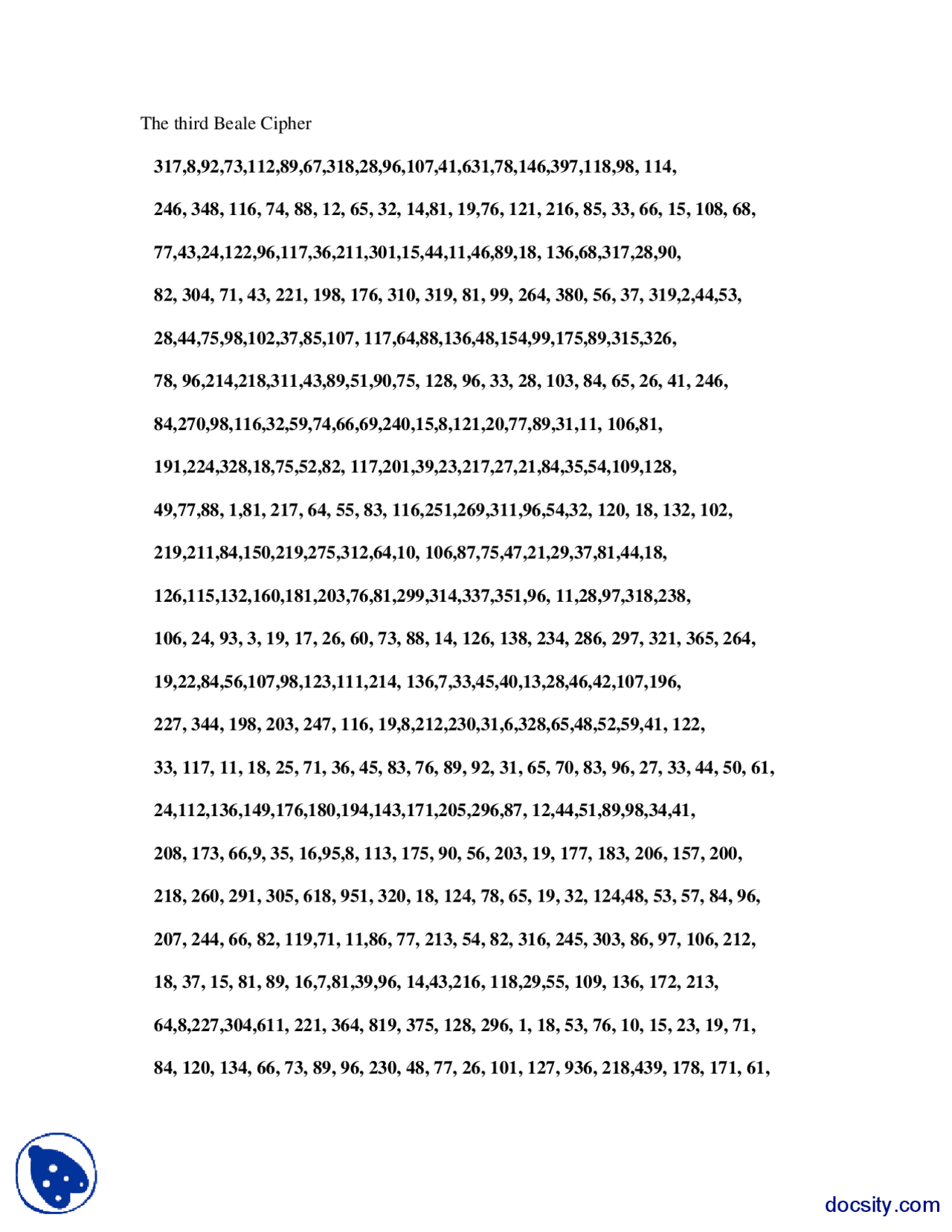 The Third Beale Cipher Security Of Systems Handout Docsity