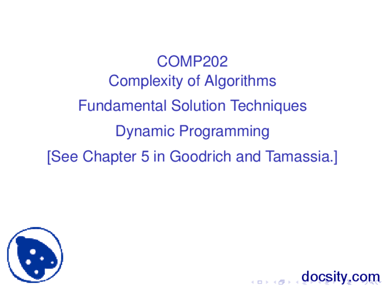 Dynamic Programming-Theory of Complexity of Algorithms-Lecture Slides ...