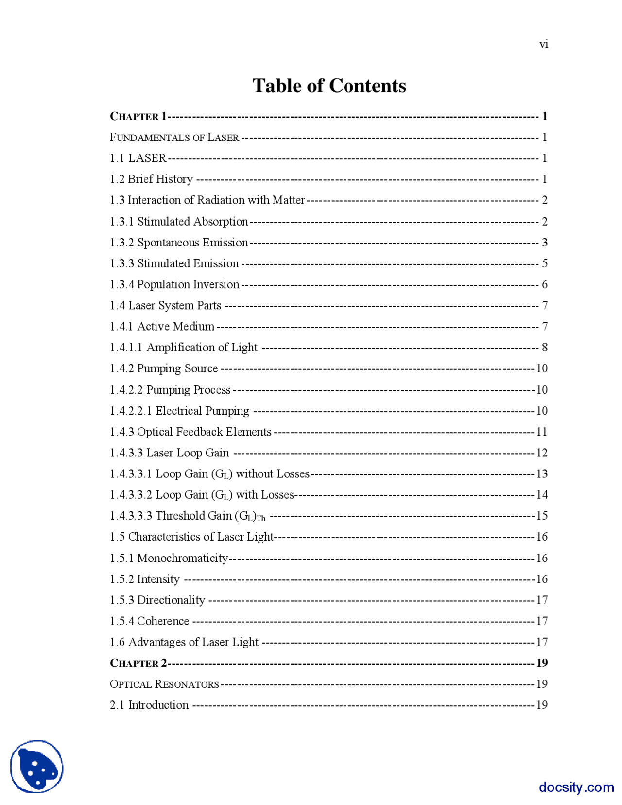 Lasers and Optical Resonators-Physics and Optics-Project Report - Docsity
