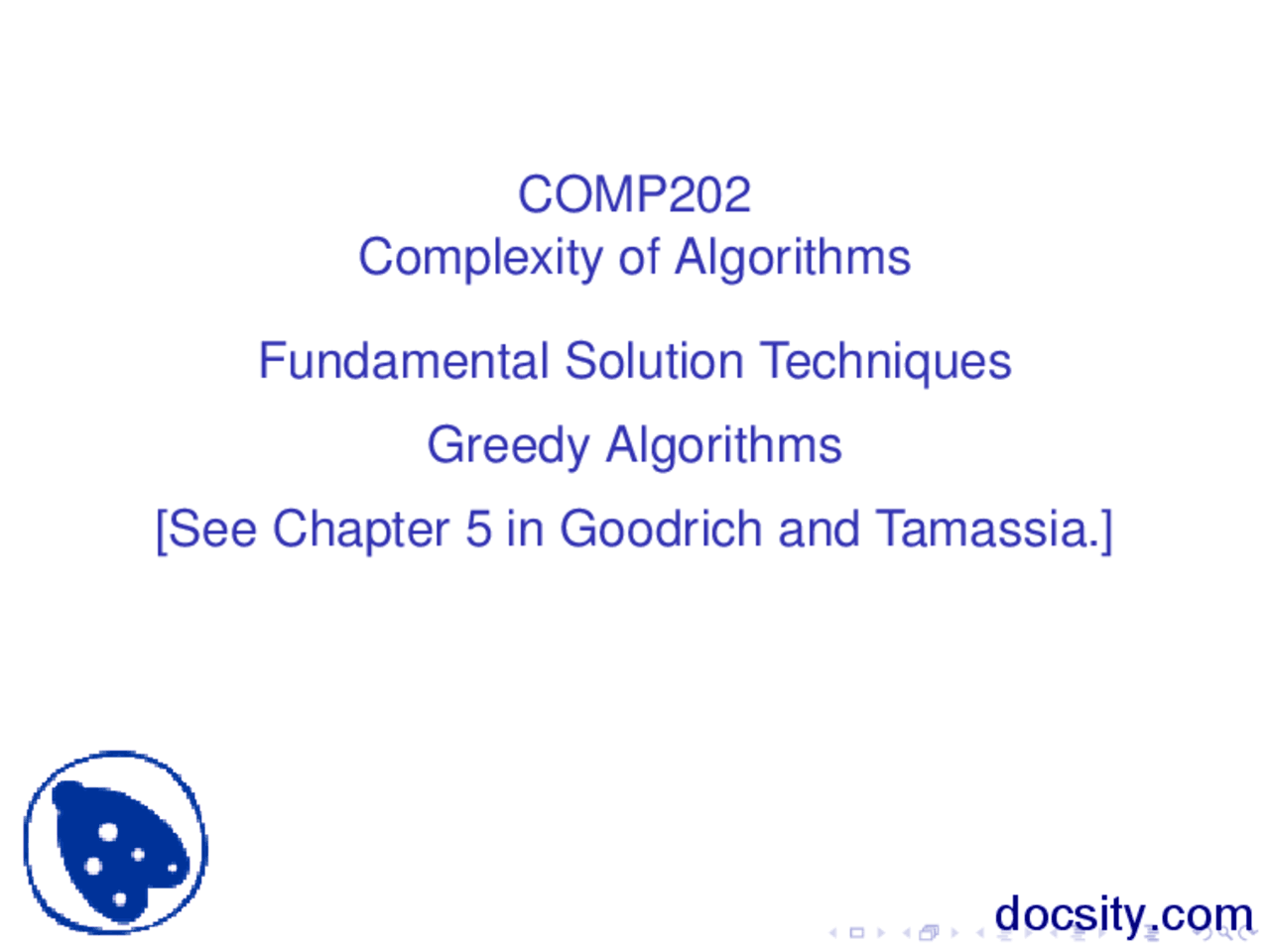 Greedy Algorithms-Algorithms and Complexity Theory-Lecture Slides - Docsity