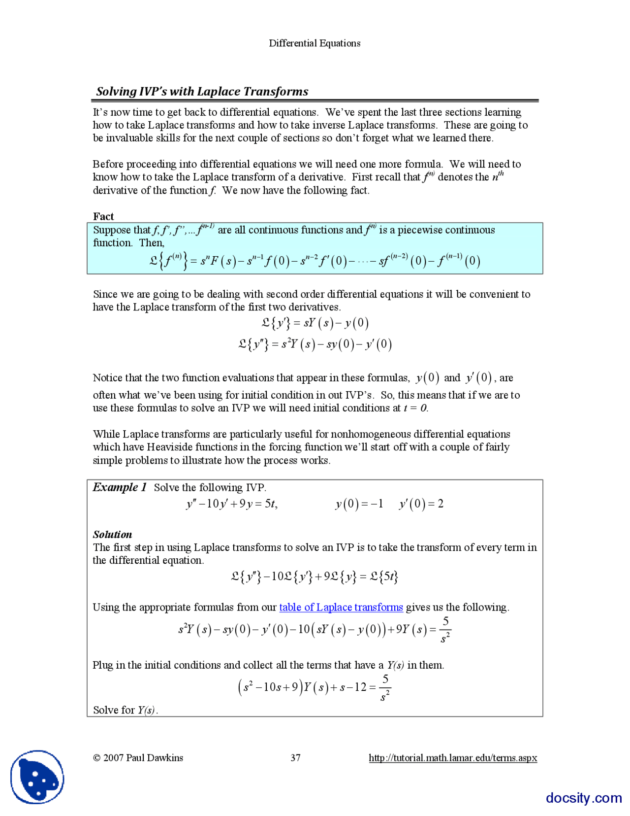 Solving Initial Value Problems With Laplace Transform-Differential ...