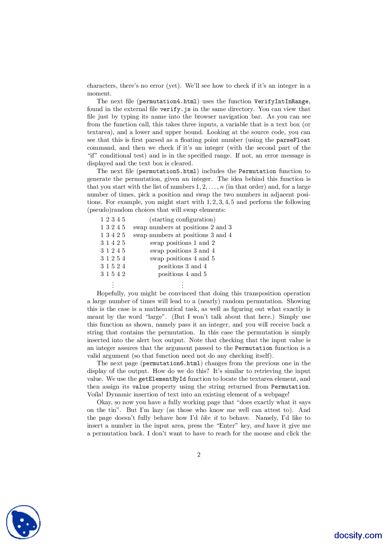 Complex JS Example-Web Programming-Handout - Docsity