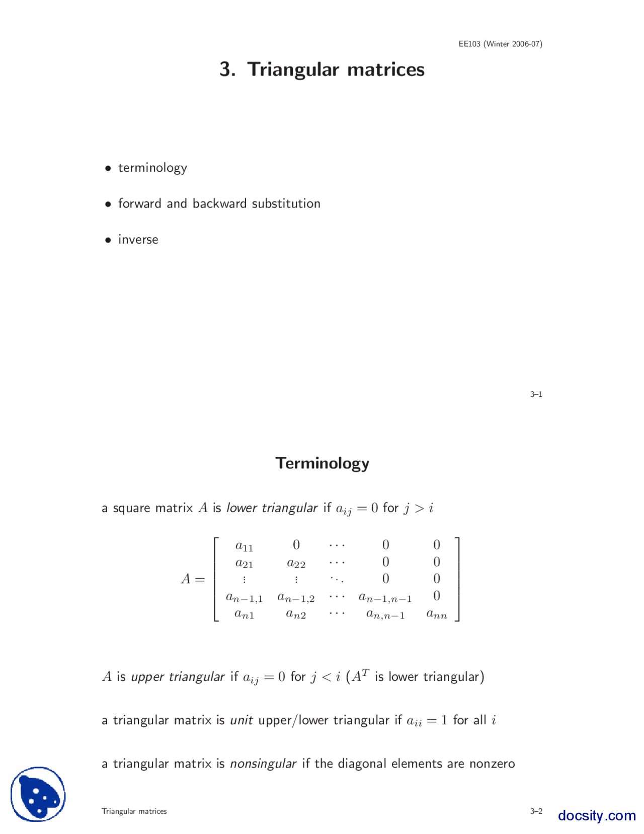 Triangular Matrices Physics Lecture Handouts Docsity Triangular Matrices Physics Lecture Handouts Docsity