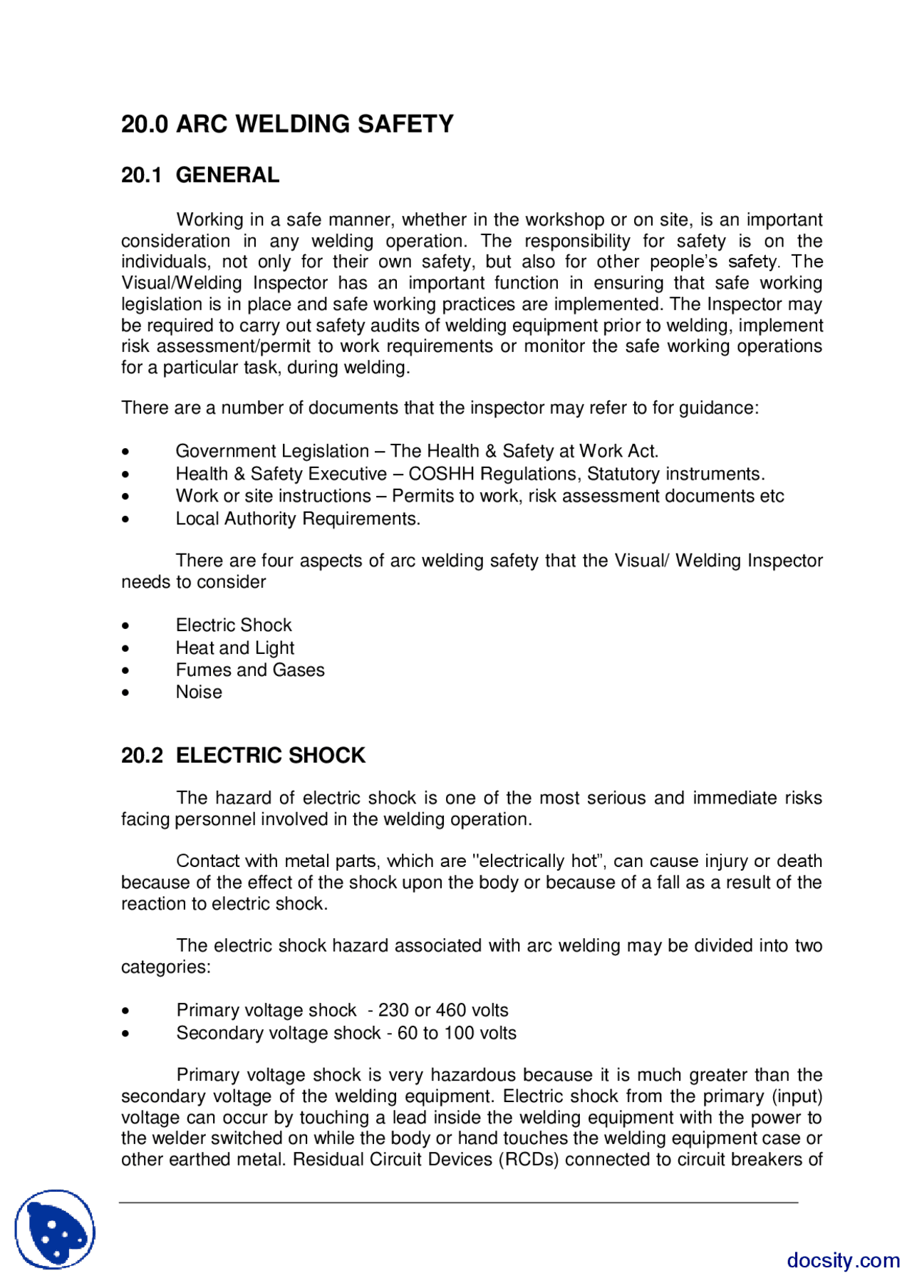 Arc Welding SafetyWelding Inspection TechnologyLecture Handout Docsity