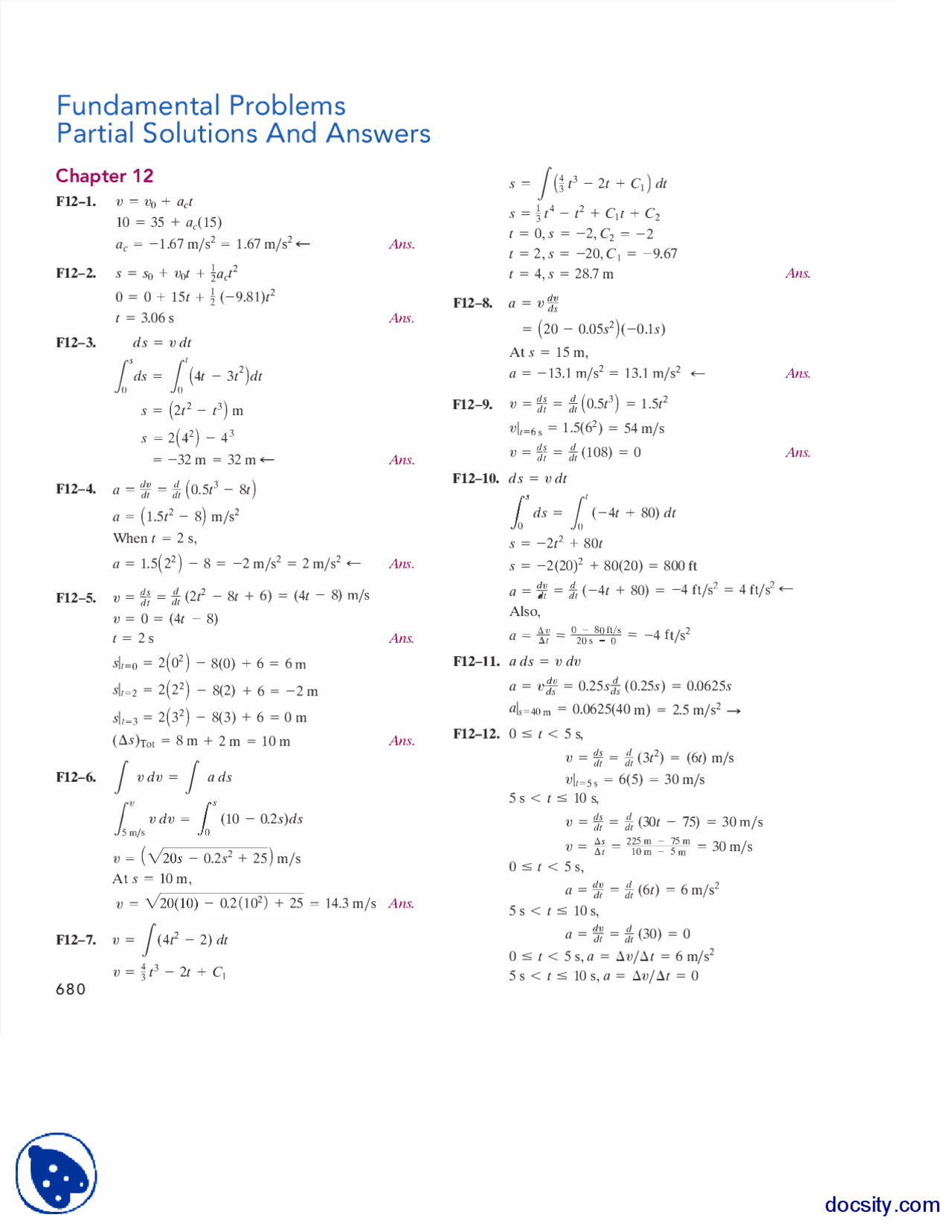 Fundemental Problems-Advanced Engineering Dynamics-Assignment Solution ...