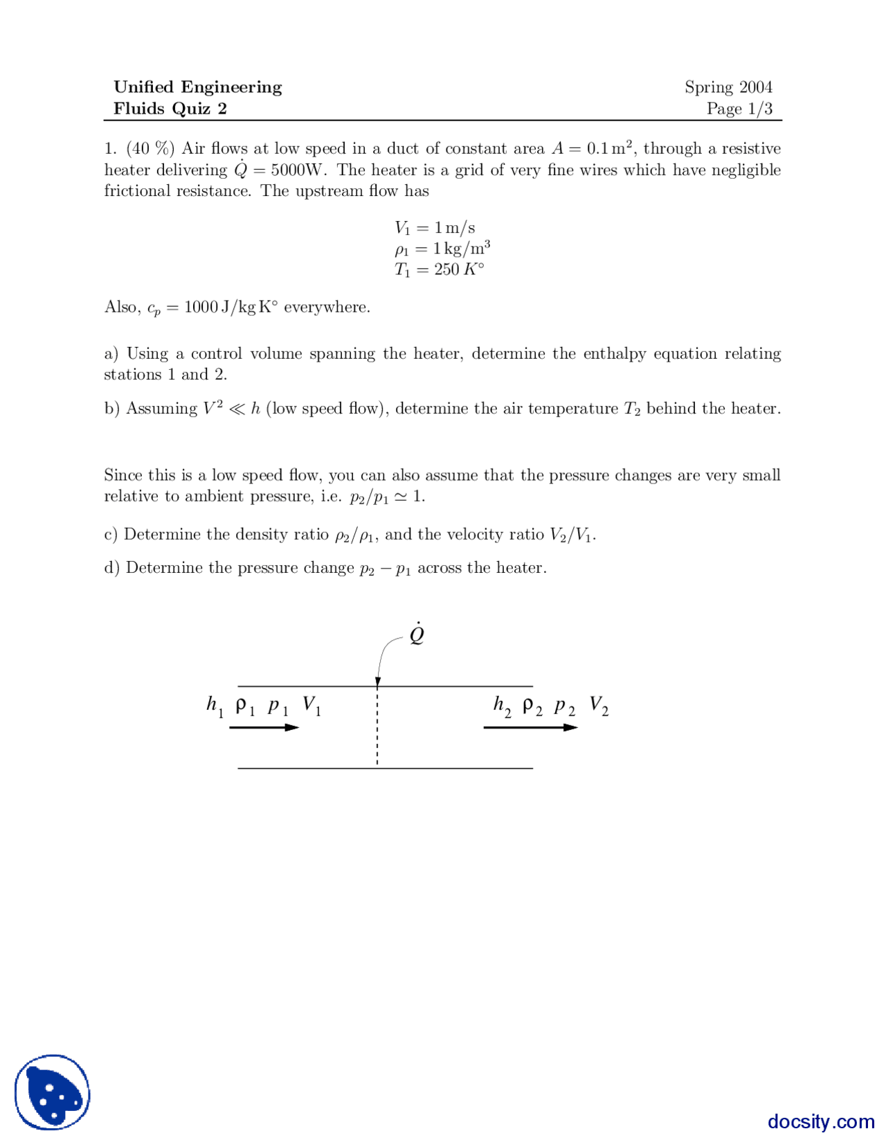 Control Volume-Aeronautical Engineering And Fluid Dynamics-Quiz - Docsity