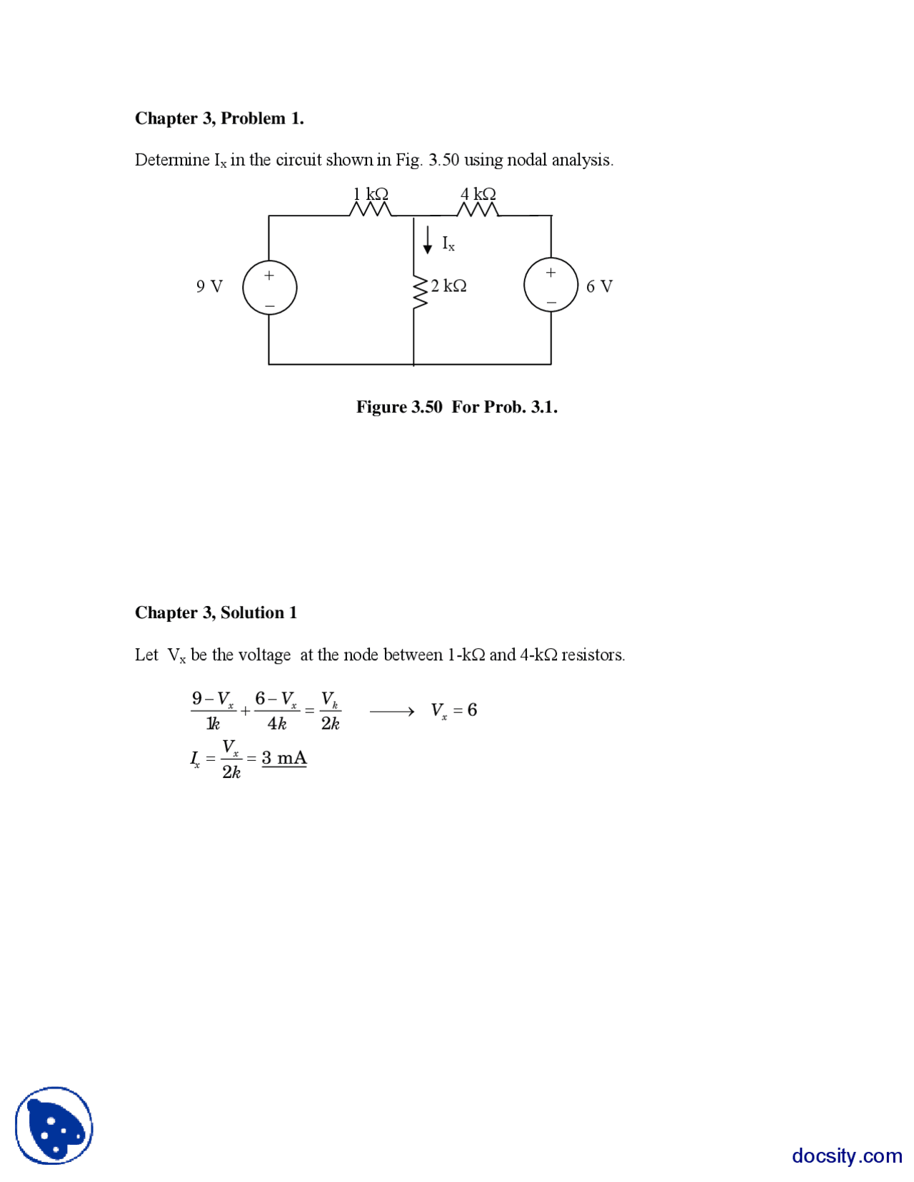 Chapter 03-Electrical Circuit Analysis-Problem Solutions - Docsity