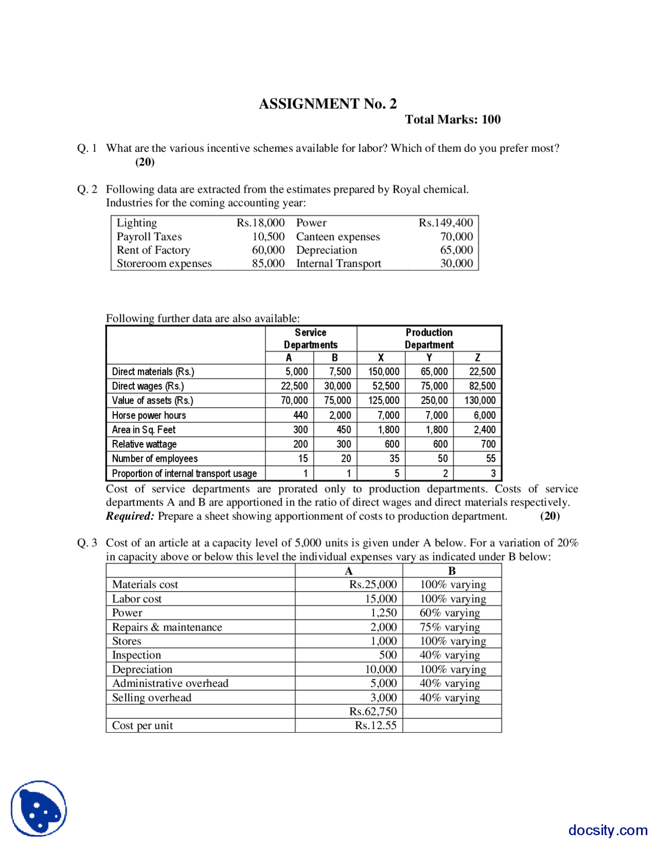 Incentive Schemes for LaborCost AccountingAssignment Docsity