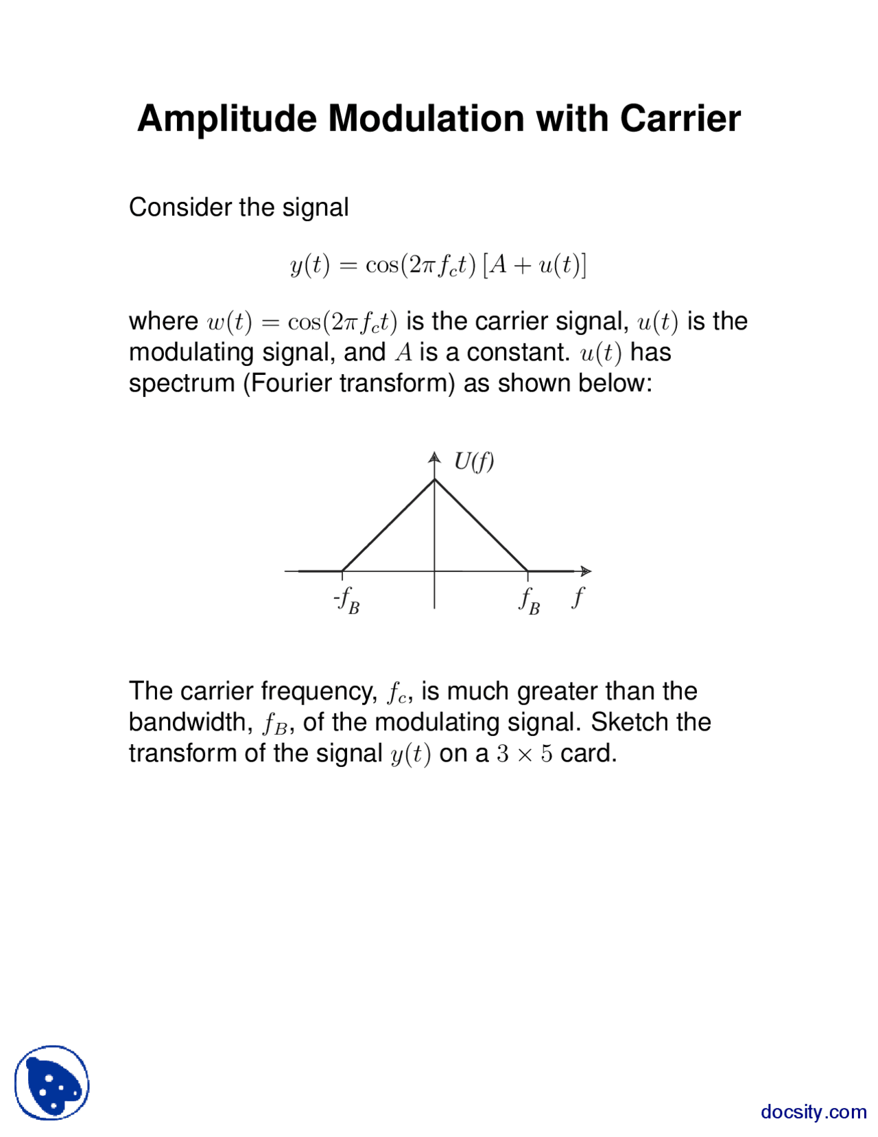 Amplitude Modulation with Carrier-Signal and Systems-Lecture Handout ...