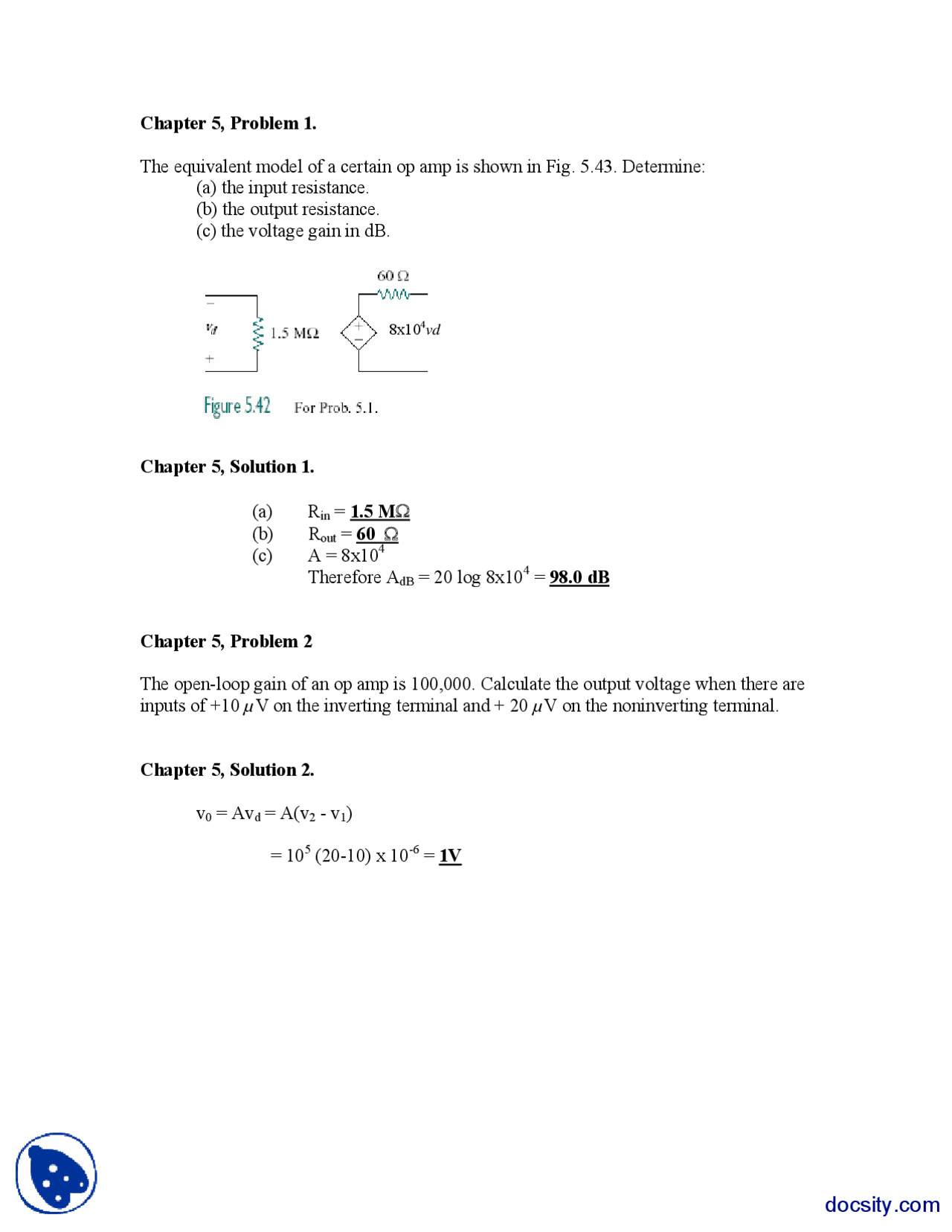 Chapter 05 Electrical Circuit Analysis Problem Solutions Docsity