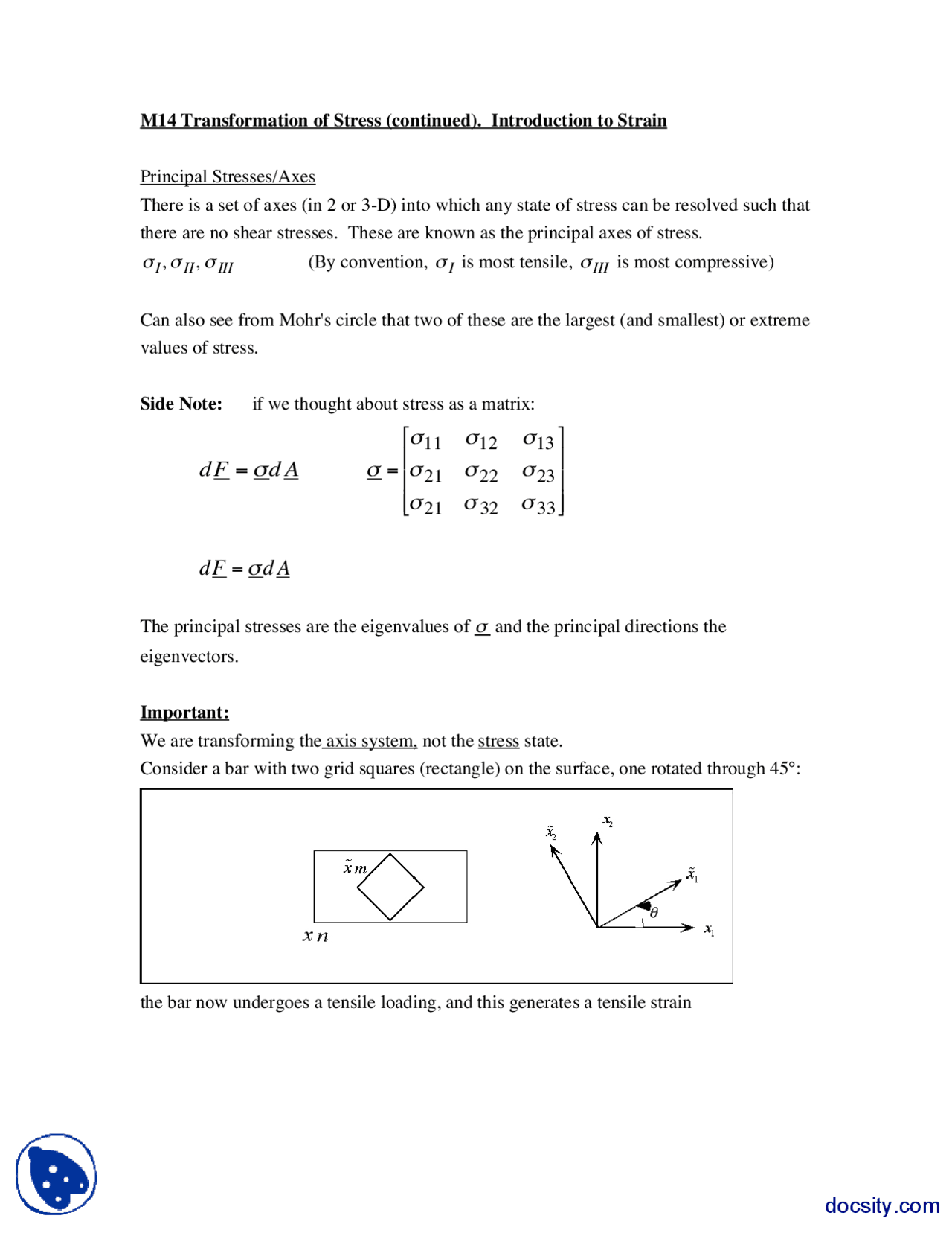 Transformation Of Stress Material Structures Lecture Handout Docsity