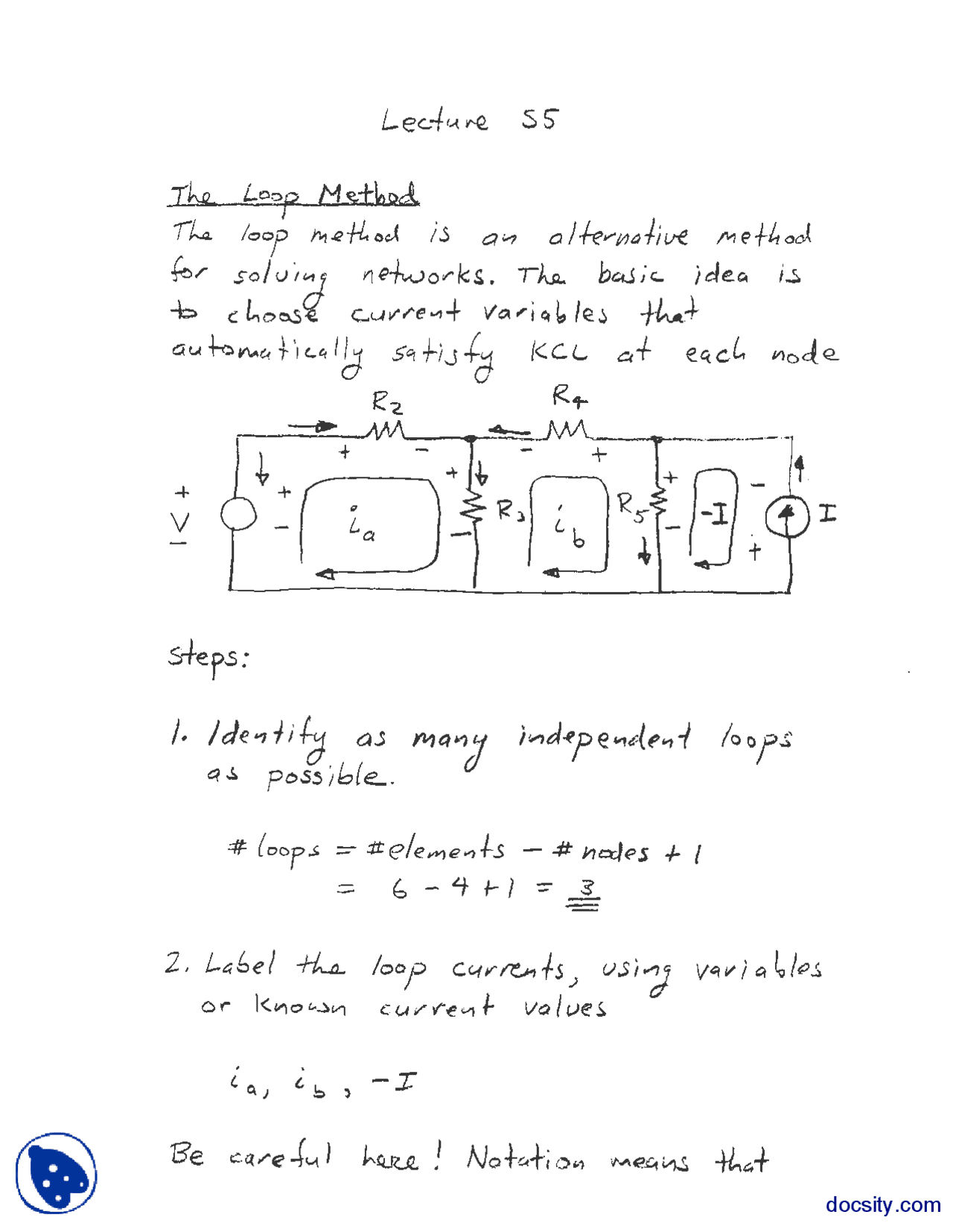 Loop Method-Signal and System Theory-Lecture Handout - Docsity