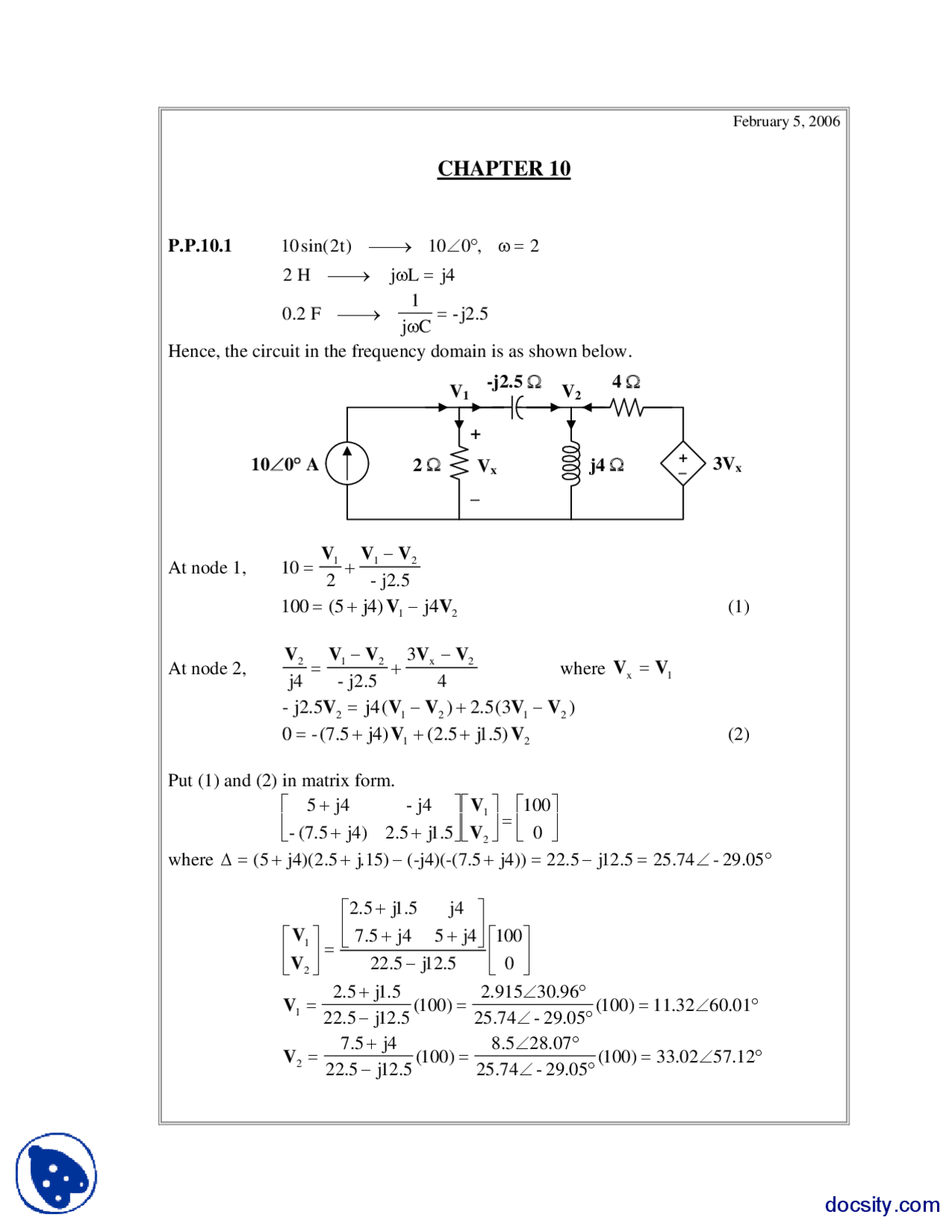 Chapter 10 Part 1-Electrical Circuit Analysis-Problem Solutions - Docsity