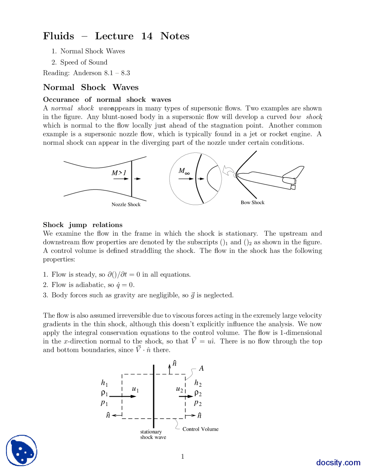 Normal Shock Equations Notes Normal Shock Waves-Aerodynamics and Fluid Mechanics-Lecture Notes - Docsity