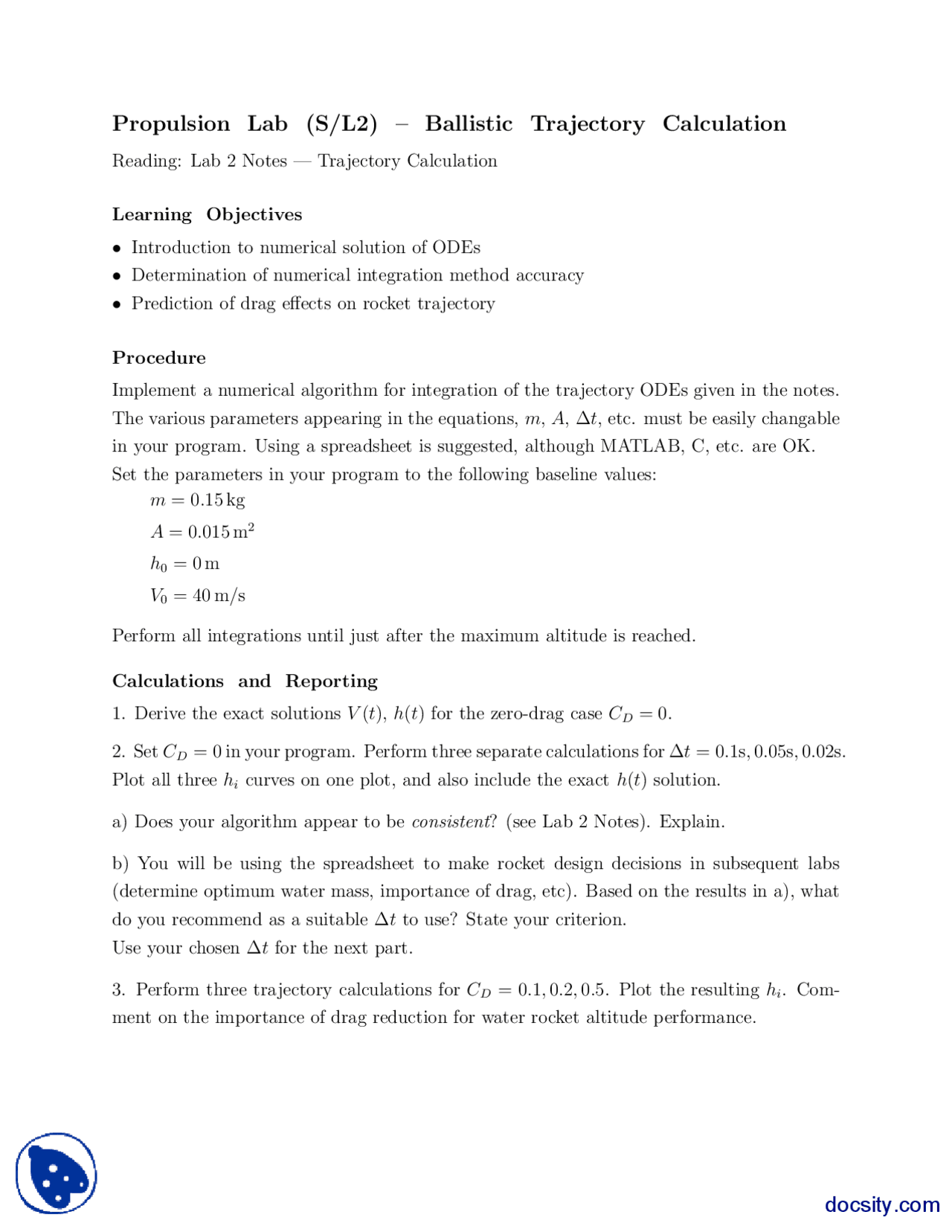 Propulsion Lab SL2 Ballistic Trajectory Calculation-Design Analysis And ...