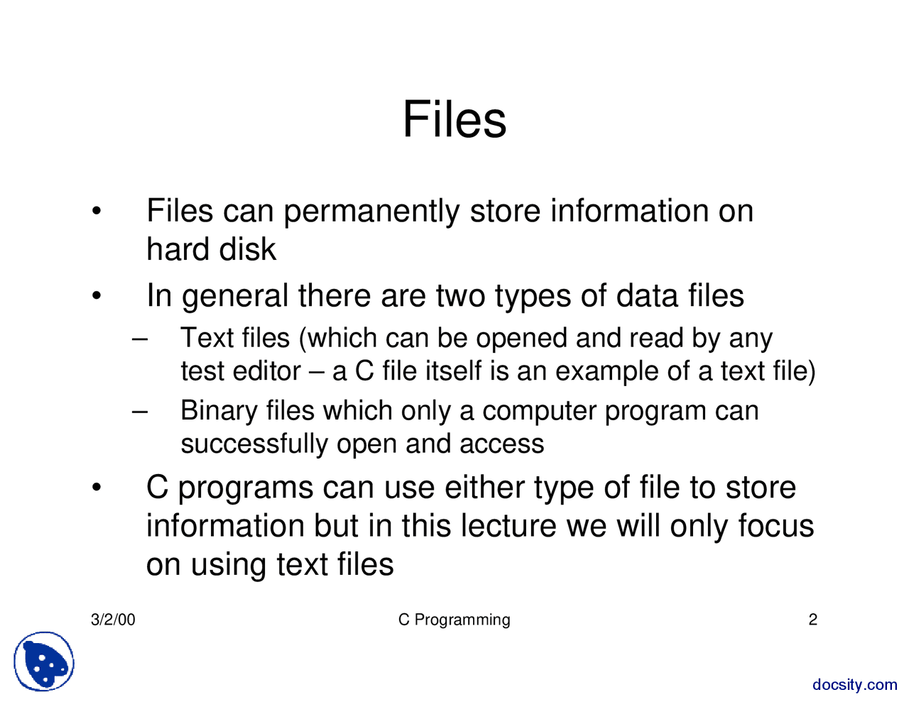 Files-Programming-Lecture Slides - Docsity